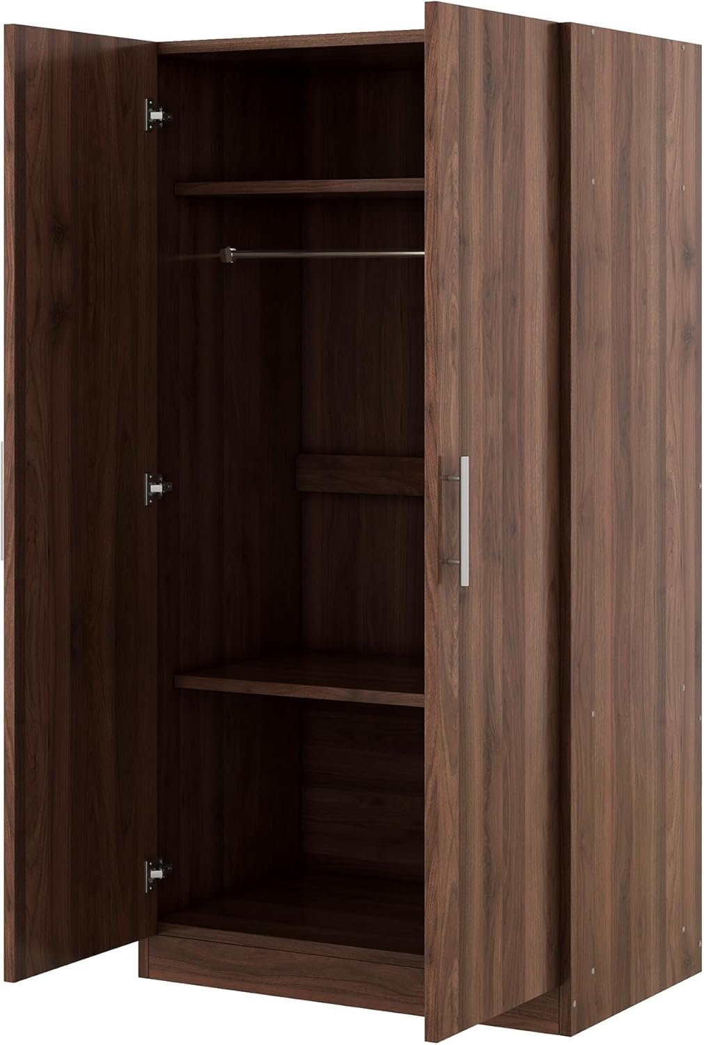 Armoire Wardrobe Closet with 2 Doors, 67.3" H Armoire with Shelves, Wooden Wardrobe Closet for Hanging Clothes, Bedroom Armoires Storage Cabinet with Hanging Rod, Brown
