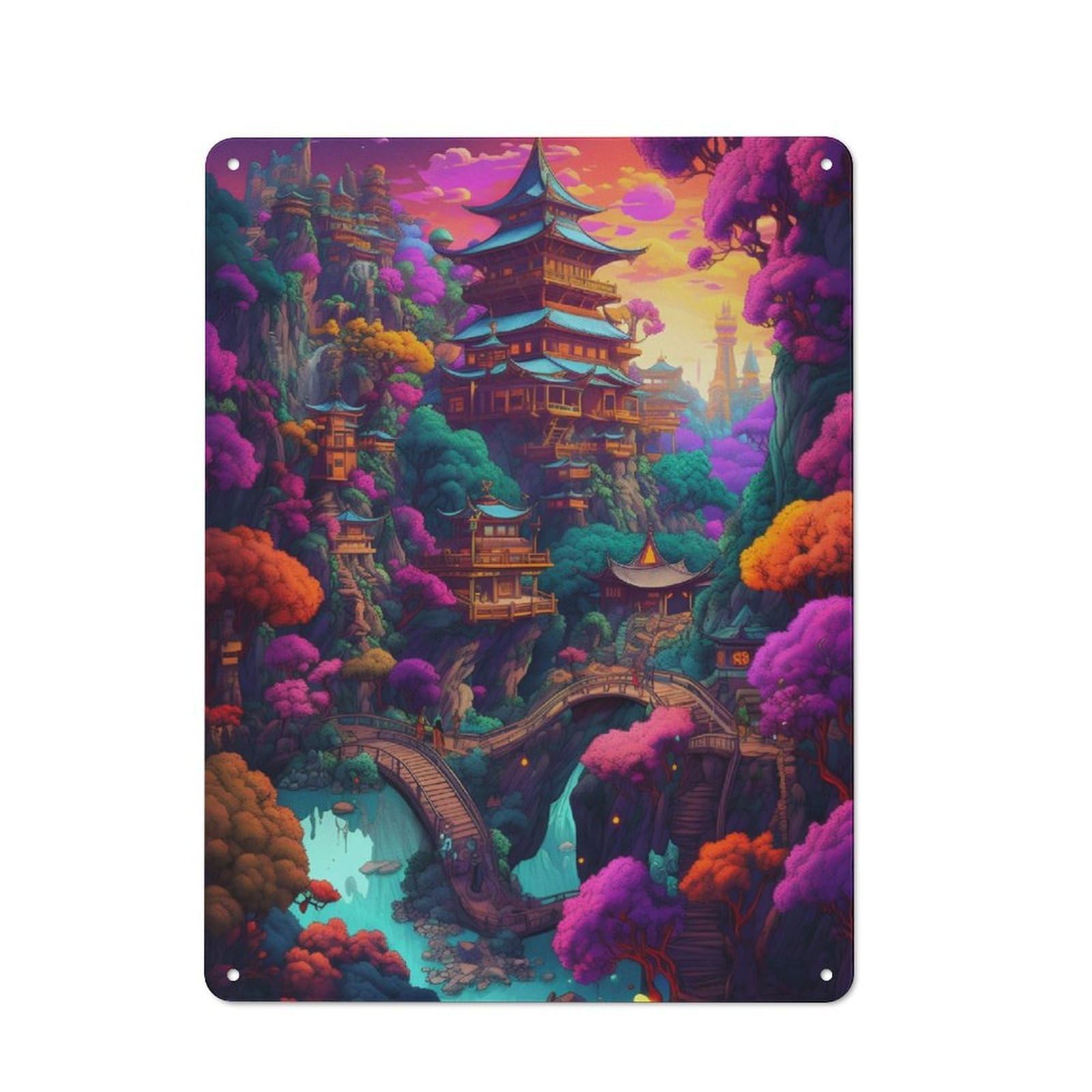 Junmoney Fantasy Village 15 40X30cm Retro Metal Sign With For Café Or Restaurant, For Collectors Decorating Cafés And Restaurants