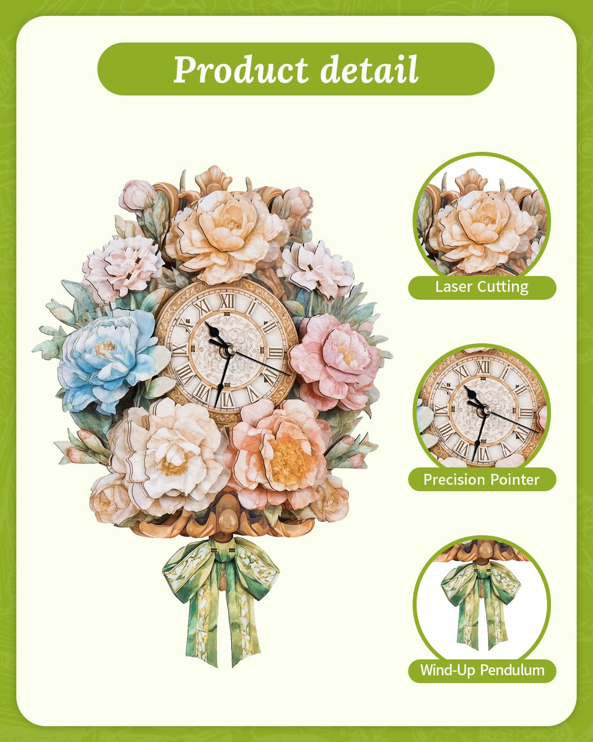 Puzzle 3D in legno per adulti, orologio a fiore con kit modello a pendolo, puzzle 3D per adulti, decorazione per la casa, kit di orologio da parete fai da te, regalo di compleanno, Natale