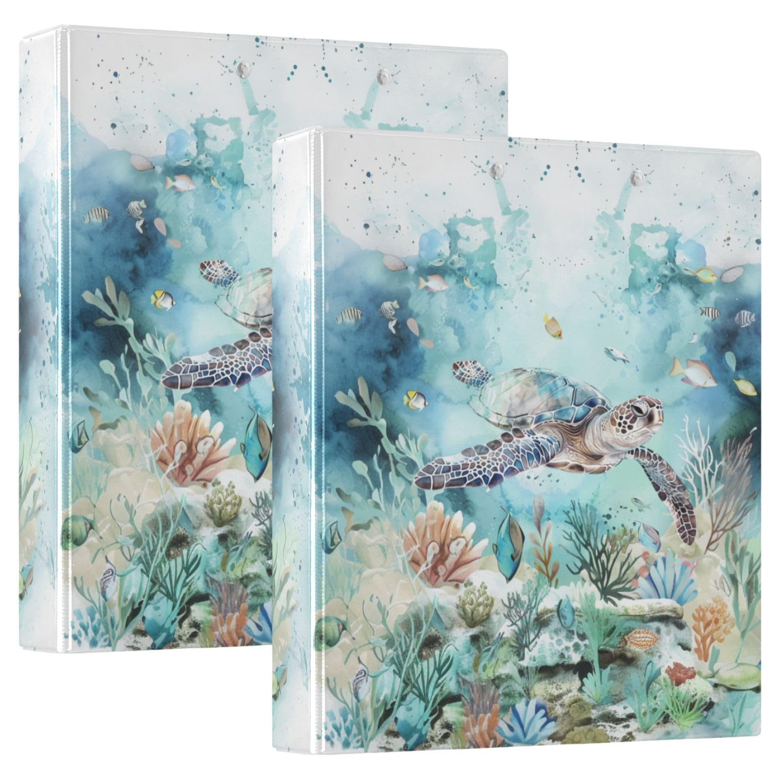 Turtle Undersea Marine Life - Raccoglitore a 3 anelli con 3 anelli, 3,8 cm, con portablocco e 3 tasche trasparenti, contiene 200 fogli di carta formato A4, impermeabile, per scuola, casa e ufficio
