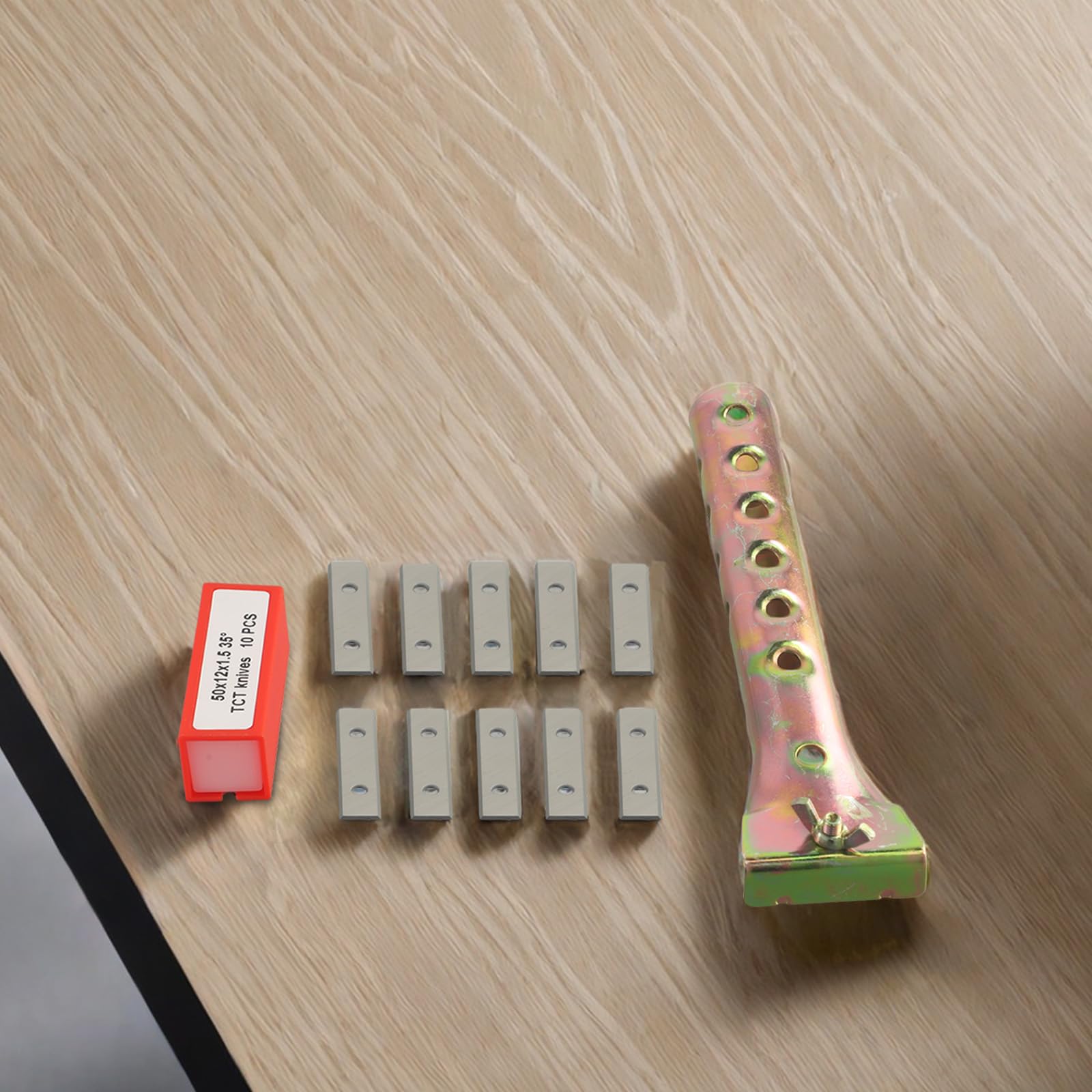 Lame per raschietti per vernice, in carburo di tungsteno, 10 lame di ricambio con 1 raschietto per vernice, per superfici in legno, 50 x 12 x 1,5 mm, quadrate