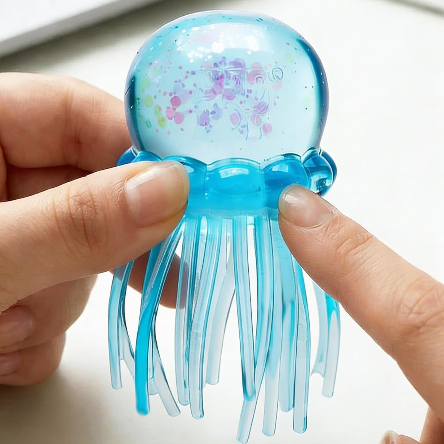 Glitter Jellyfish Squishy Toy,Jellyfish Squeeze Toys,Drop Malt Sugar Balls Relieve Stress,Soft TPR Sensory Toy with Wiggly Tentacles,Portable Anxiety Relief Squeeze Ball for Office (blue)