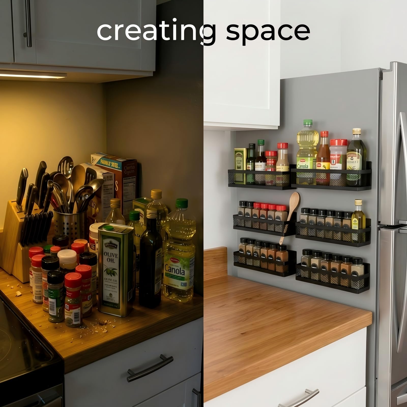 Magnetisches Gewürzregal für Kühlschrank: 4 Pack Magnetregal, 2 große und 2 kleine Regale | Magnetisches Kühlschrankregal Platzsparende Küchenorganisation