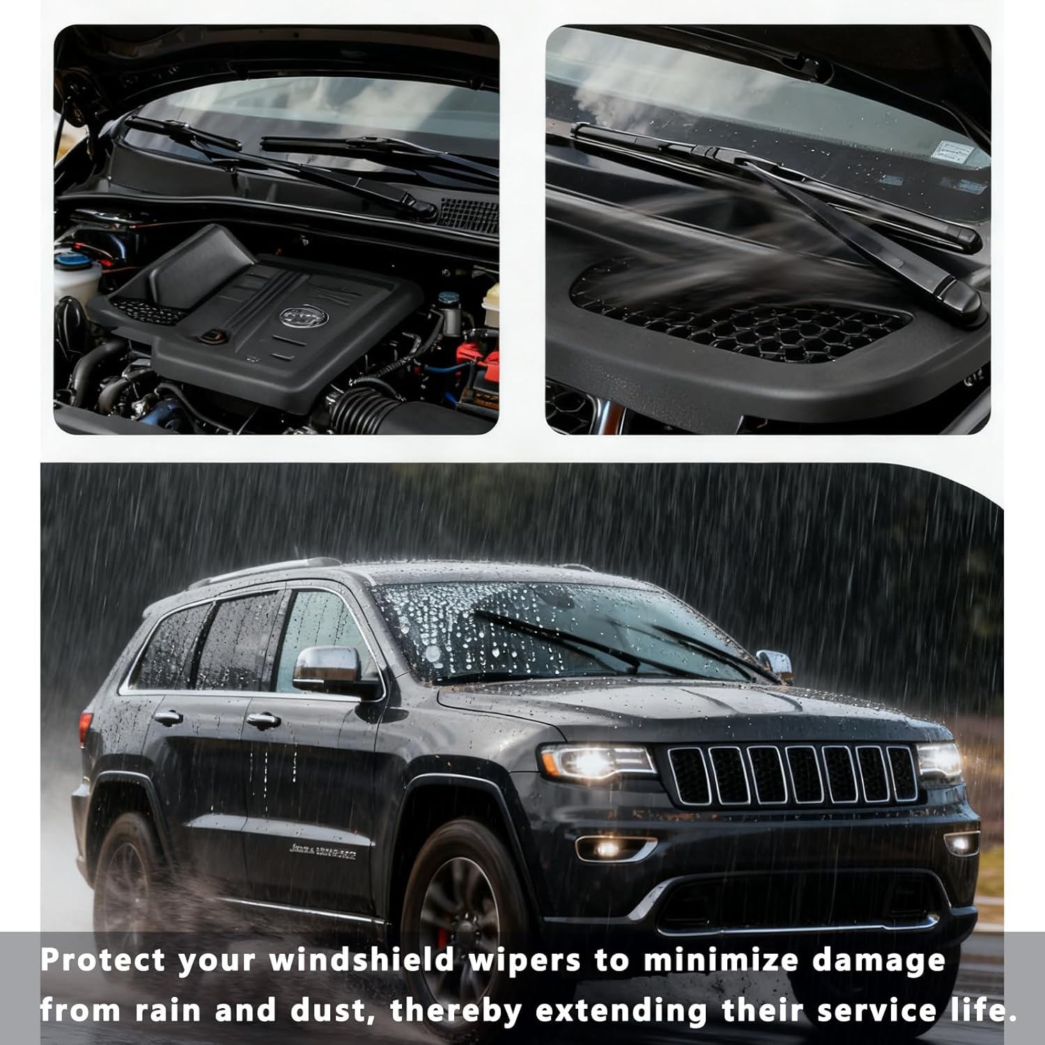 Windshield Wiper Cowl Panel Grille Compatible with Jeep Grand Cherokee 2016-2022 1Pair Front Window Cover Insert Panel 55112951AC 55112952AC