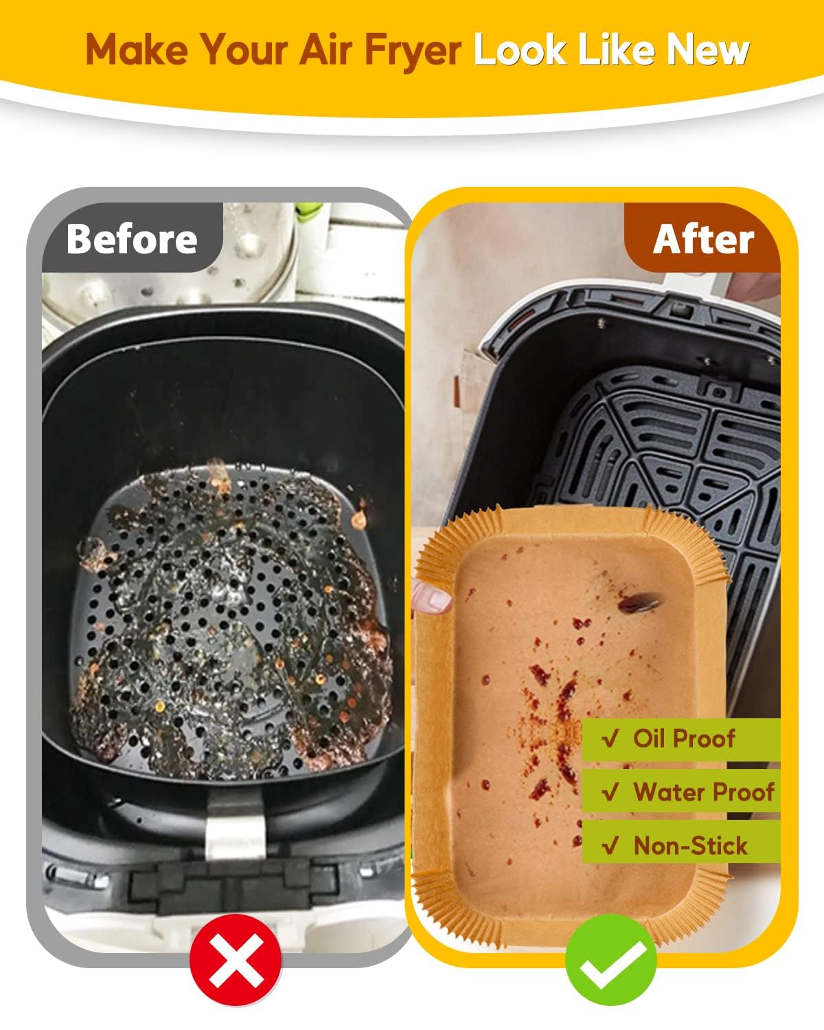 Katbite 130PCS Air Fryer Liners - Disposable Rectangle Liners, Thick Parchment Paper for Dual Air Fryer