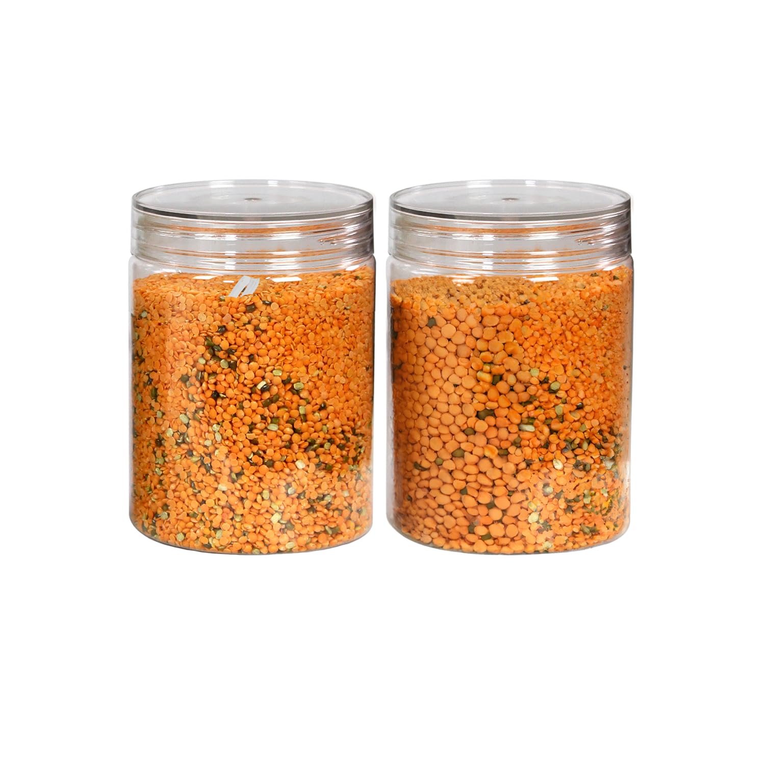PEARLPET Plastic Containers for Kitchen Storage | Plastic Container Set with Spoon | BPA-Free, Stackable Jars | Transparent, 1000 ML (Set of 2)