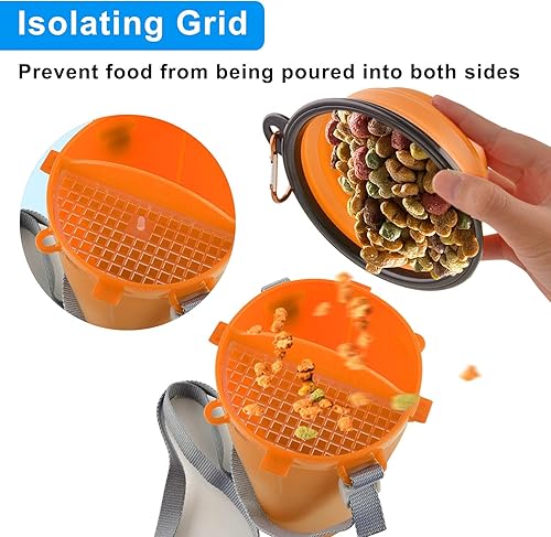 Miniatura 4 de Botella de agua de viaje para perros, cuencos plegables 2 en 1, contenedor de comida para mascotas con cuencos plegables, cuencos de agua portátiles