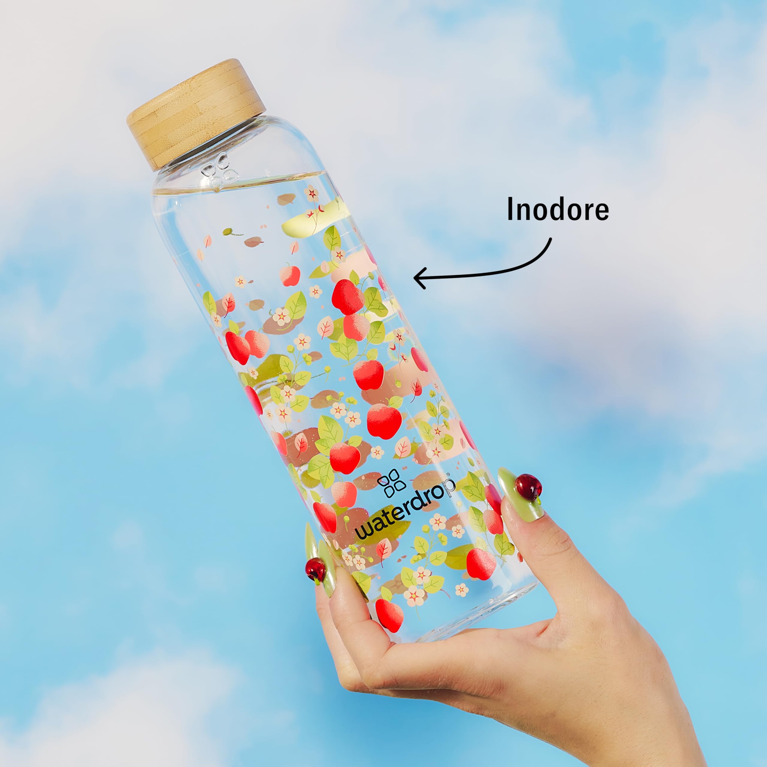 Gourde en Verre waterdrop® | Bouteille 1 l | Avec Housse en Néoprène | Lavable au Lave-Vaisselle | Étanche, Réutilisable, Sans BPA