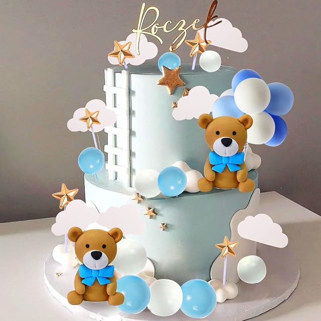 JeVenis Teddy Bear Cake Decoration Stars Decoration Baby Shower Cake Decoration Teddy Bear Birthday Party Supplies Teddy Bear Birthday Decoration