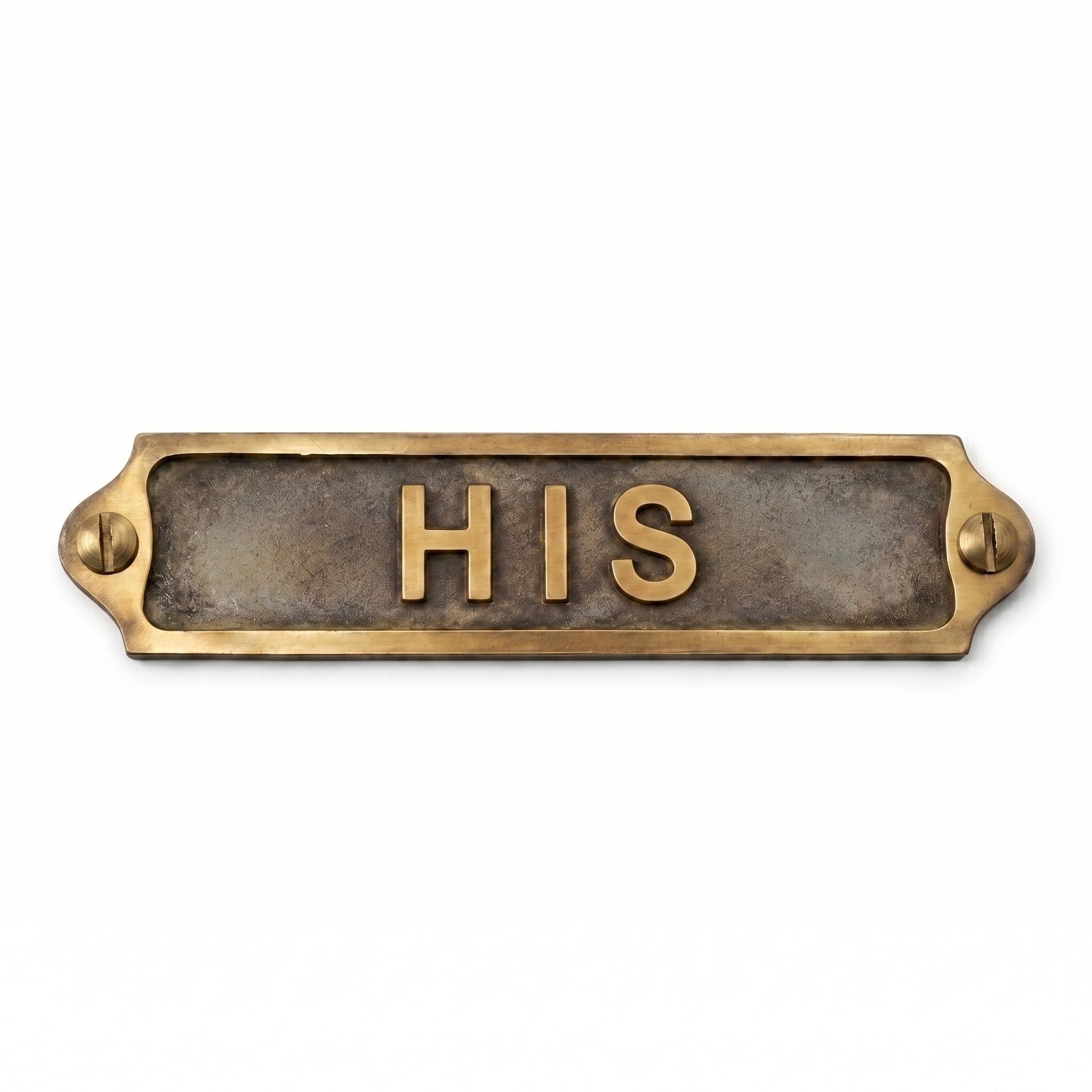 Antique Brass "HIS" Door Sign Plaque 22 x 5 cm – Raised Letter Bathroom Door Name Plate for Home, Ensuite, Toilet, Washroom, Bedroom, Hotel, Office & Property Identification Sign — image 1