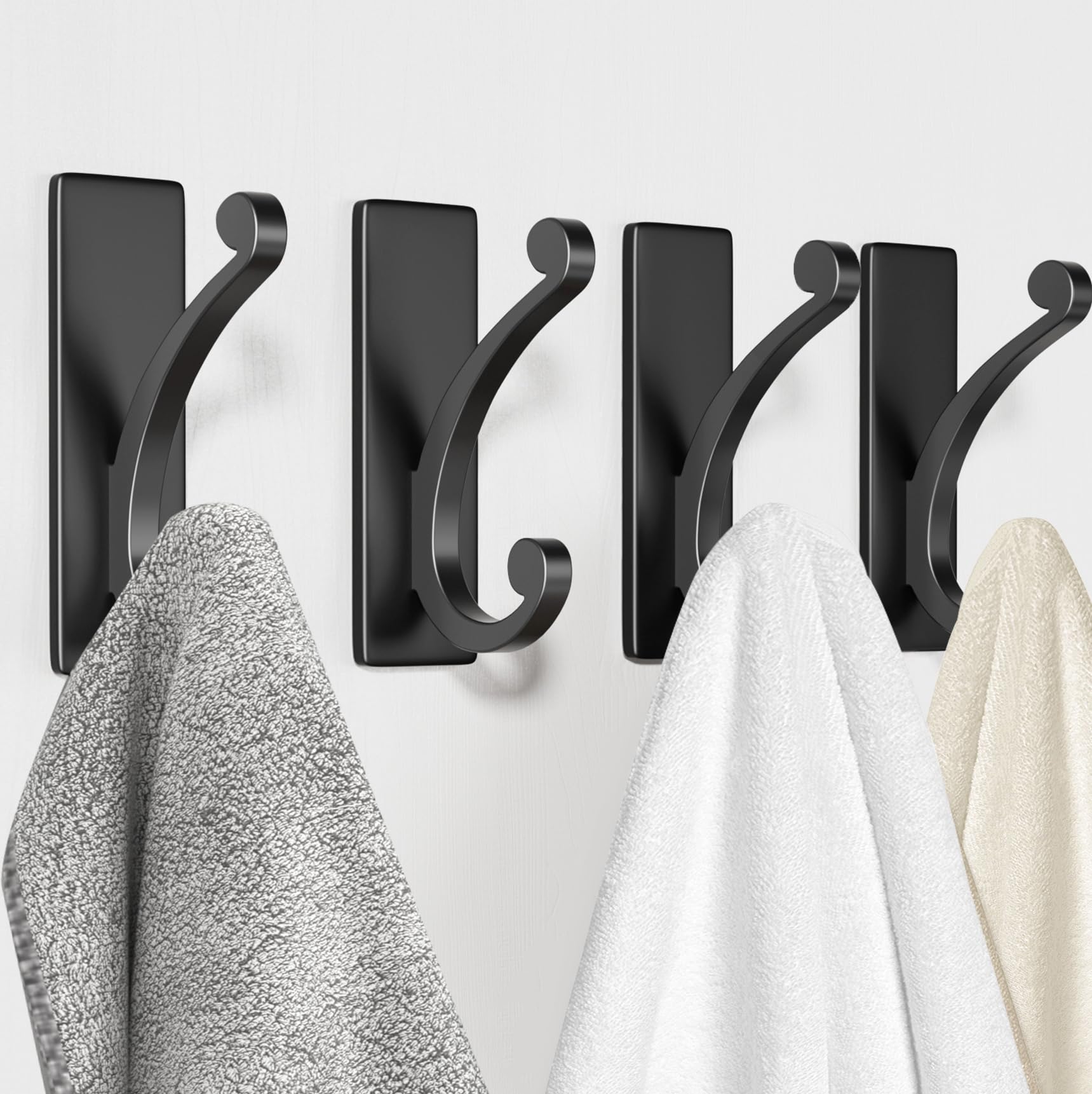 jockcaras 8-Pack Adhesive Coat Hooks for Door: 10LB Designer Wall Hook for Hanging Towel, Bathroom, Heavy Duty Stainless Stick on Hanger, Black