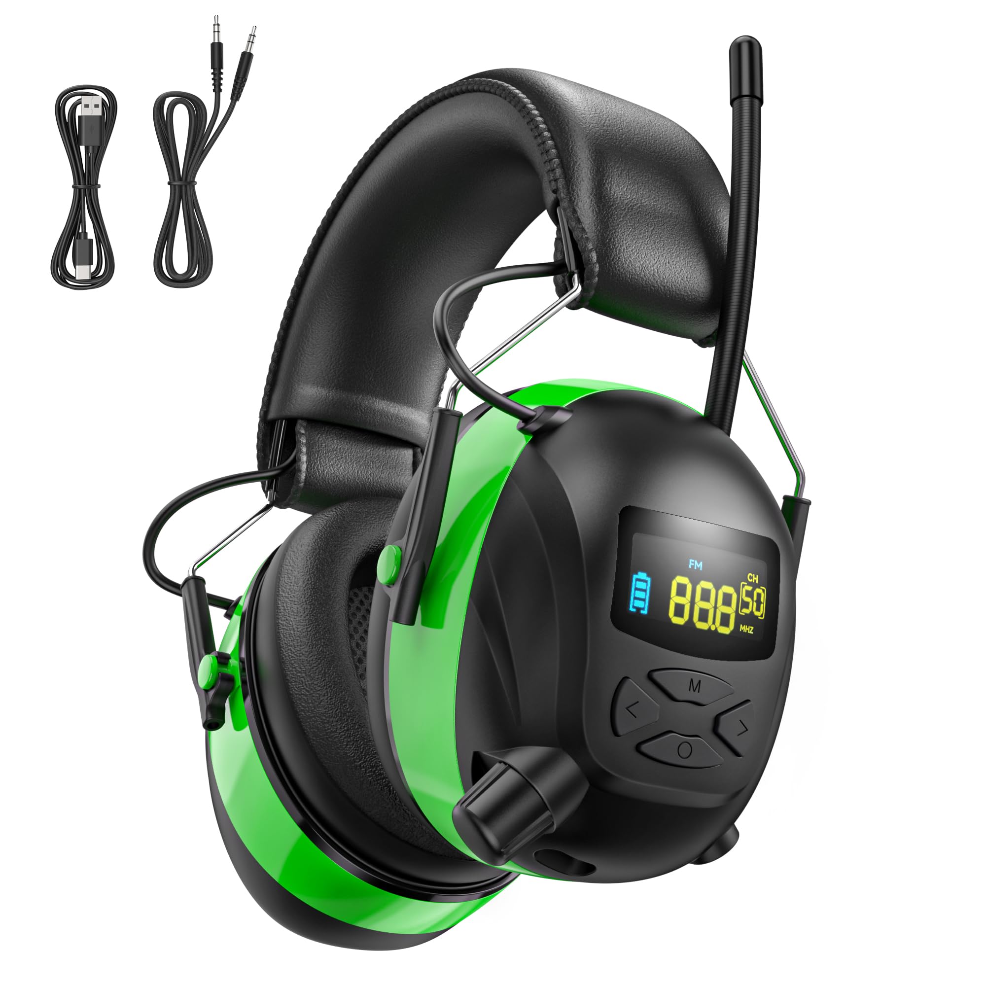 2025 AM/FM Radio Ear Protection Headphones with Backlit Digital Display, 120H Working Time, Rechargeable Hearing Protector, 30dB Noise Reduction