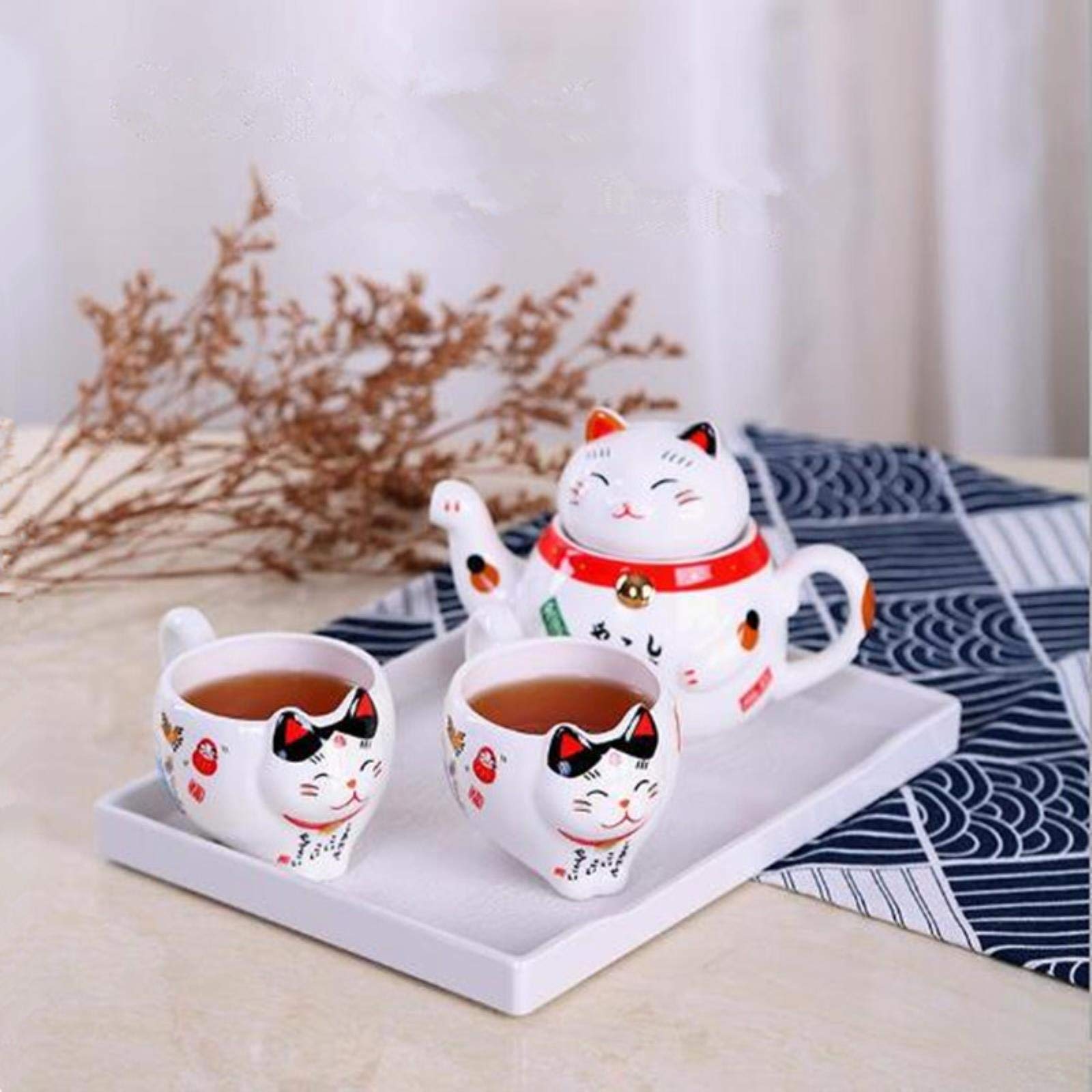 TheepotJapanse Leuke Lucky Cat Porseleinen Theeset Creatieve Maneki Neko Keramische Theekop Pot met-1 pot 1 kopje