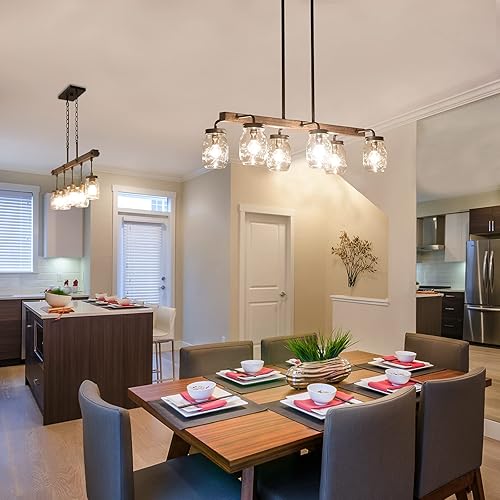 Miniatura 3 de Candelabro de tarro de masón, iluminación de isla de cocina de 6 luces, lámpara de granja de 27.5 pulgadas para comedor con pantallas de vidrio