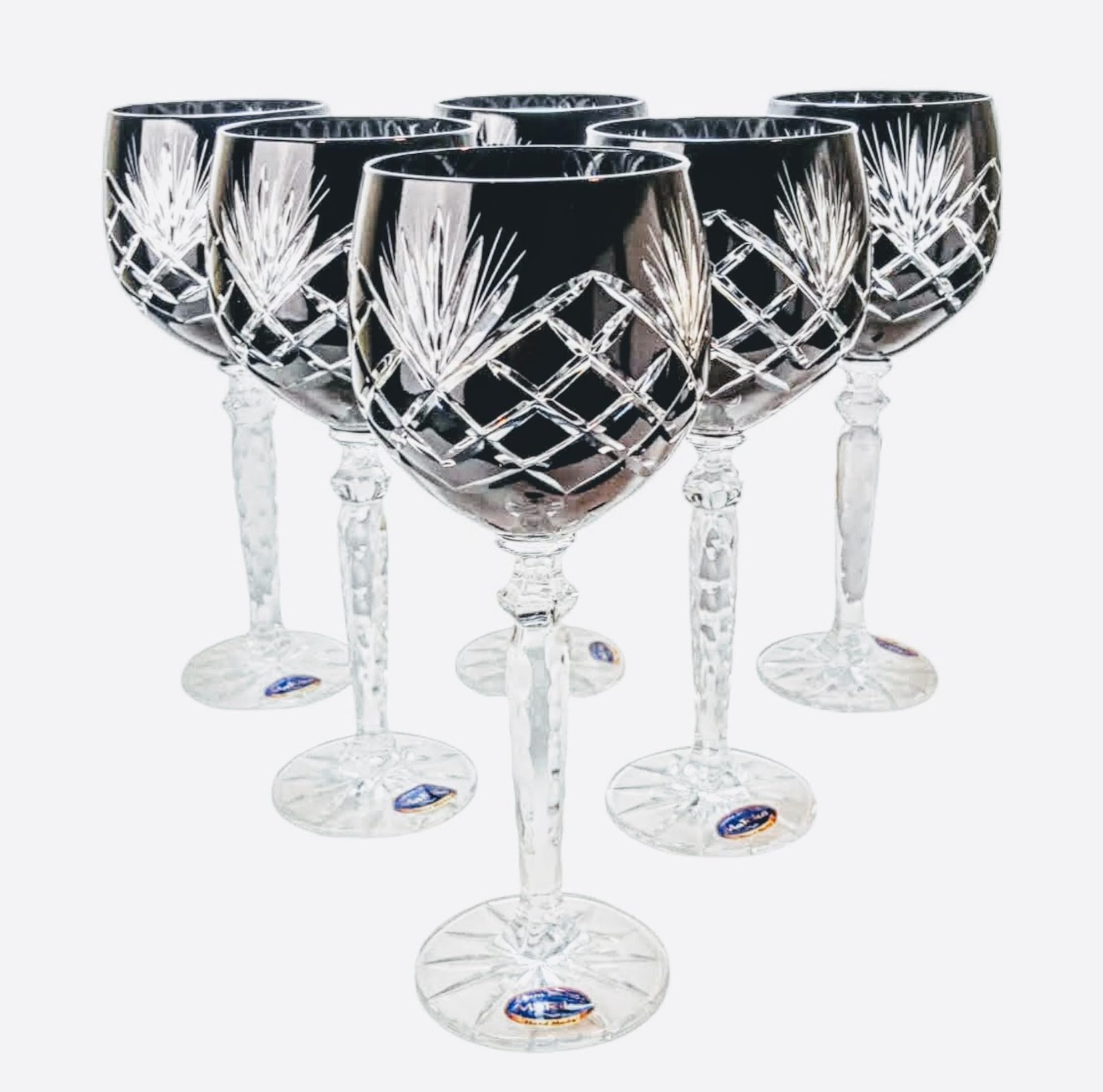 MaRika Kristall Weingläser Set – 280 ml, schwarz, handgefertigt – 6er Set Weingläser, perfekt für Rotwein und Weißwein, Geschenkidee