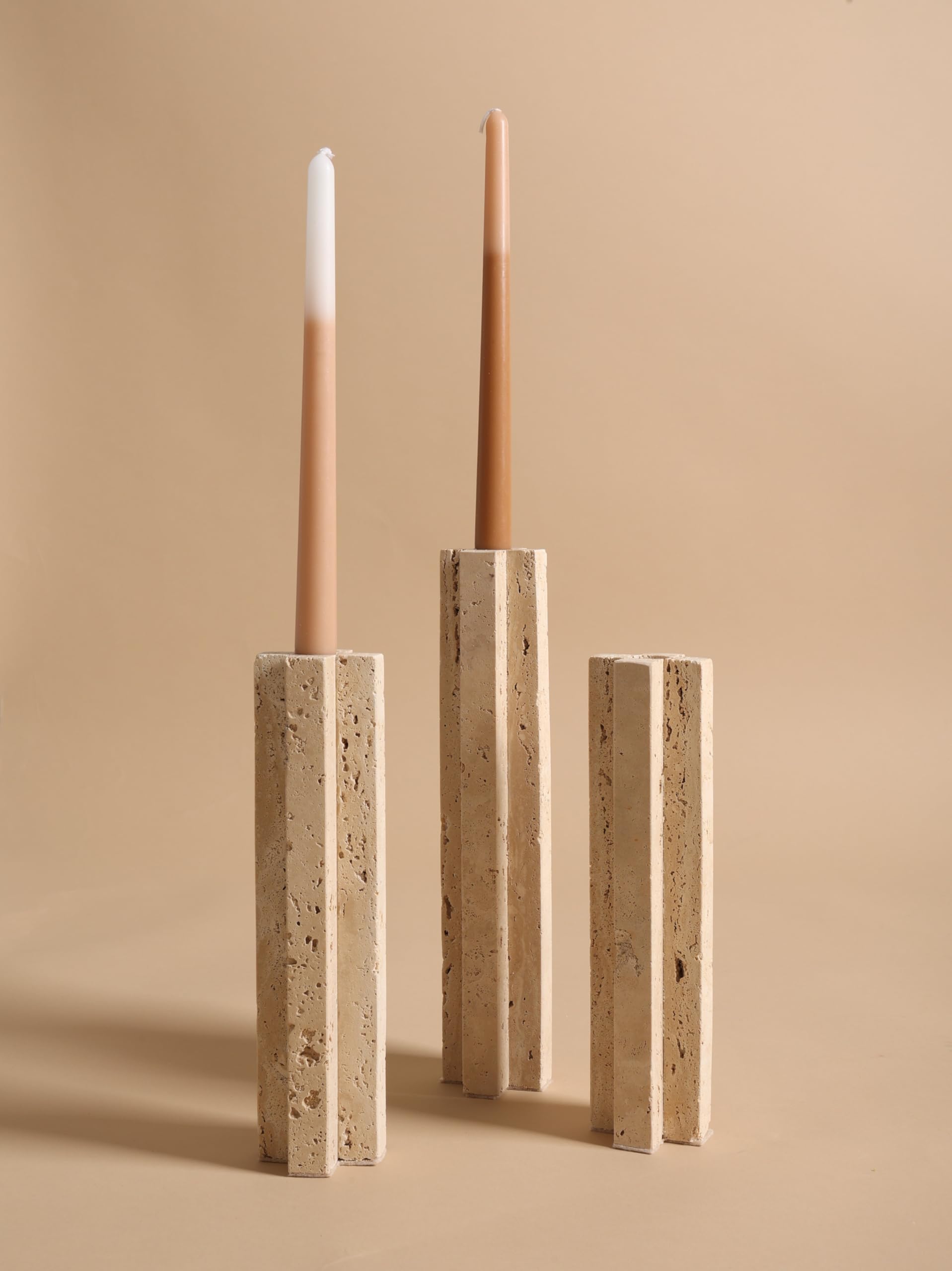 Natural Travertine Stone Candle Stick Holder (Biege Travertine 30 cm - Single Piece)