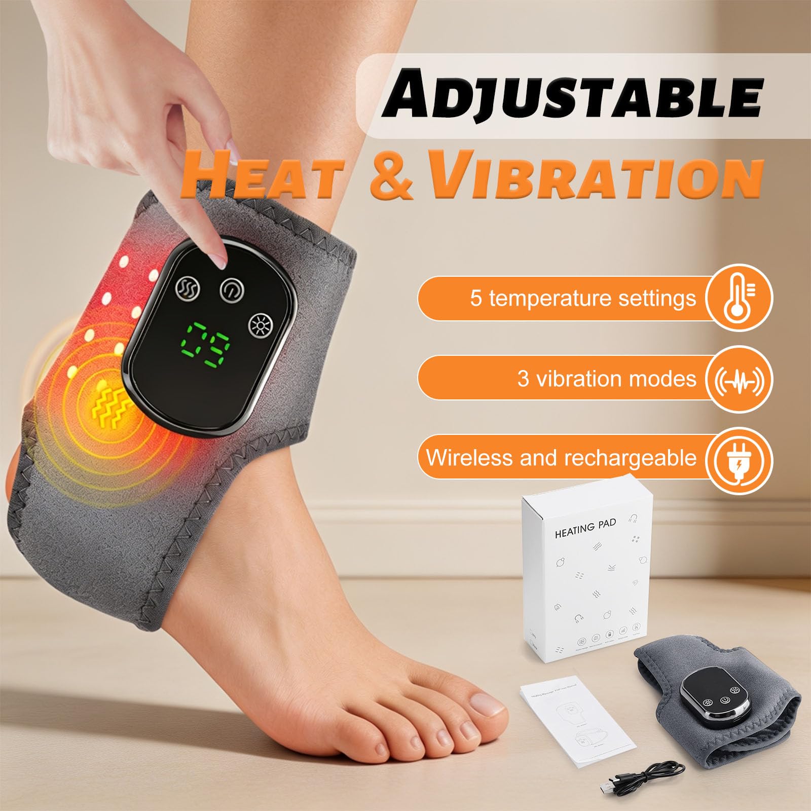 3-in-1 Fußmassagegerät mit Rotlicht, Wärme & Vibration, Kabelloses Fußmassagegerät für Durchblutung & Neuropathie, 3 Vibrationsmodi & 5 Heizstufen, Tragbares Fussmassager für Zuhause & Reise (Grau)