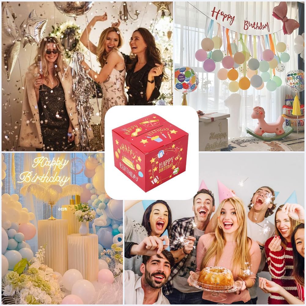 SOFPLATE 1 Set 5.12x5.12 Inch Red Cash Gift Box DIY Surprise Gift Box Large Funny Birthday Case 30pcs Clear Money Holder 1Pcs Happy Birthday Card Kit for Party Gift Display Decorations Women New Year image 5
