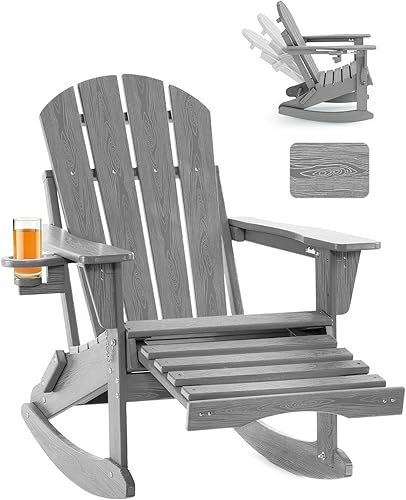 Mecedora Adirondack ajustable con otomana retráctil, silla de patio plegable multifuncional 4 en 1 con soporte para tazas, silla al aire libre con