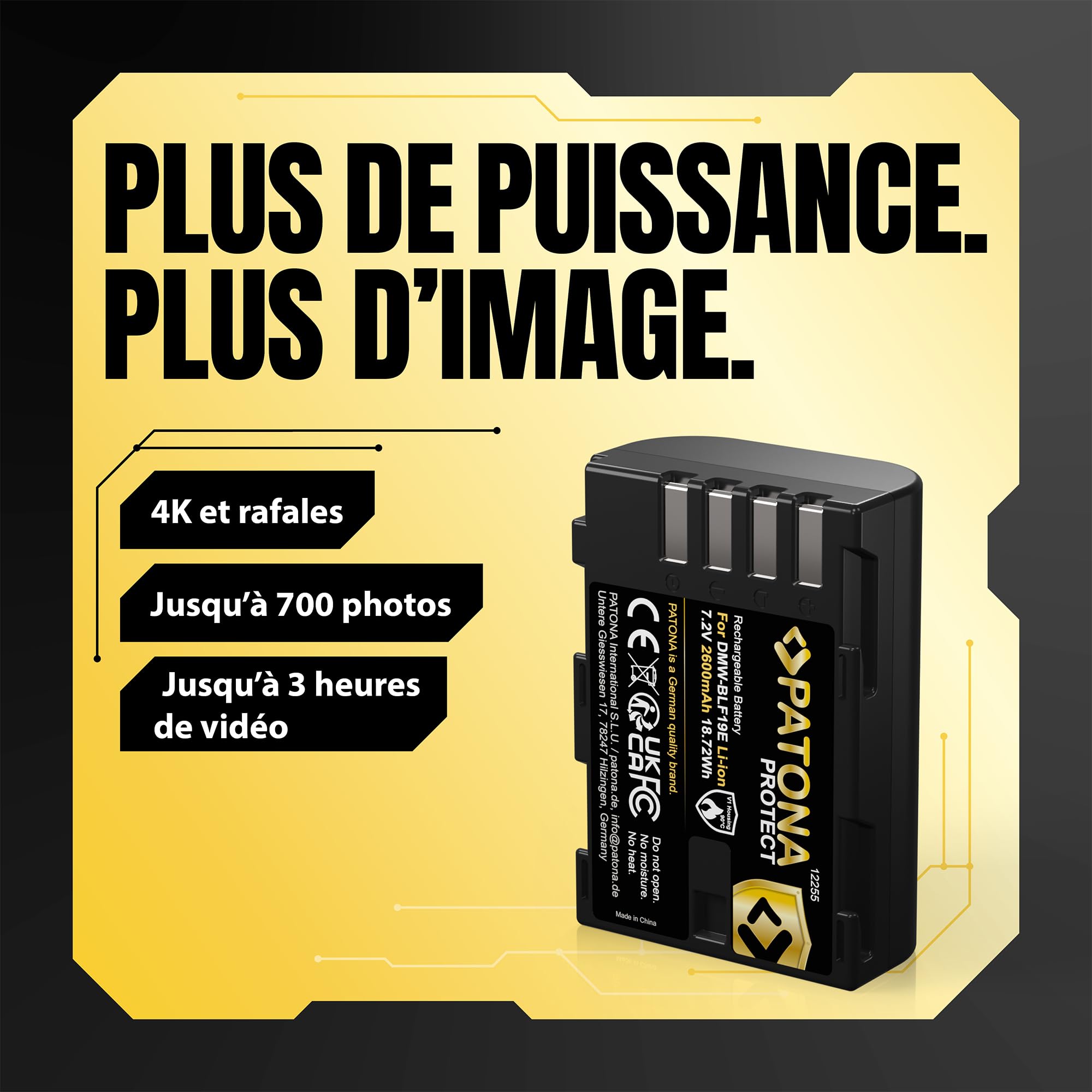 PATONA 2X Protect Batterie pour Panasonic DMW-BLF19 BLF19E, 2600mAh