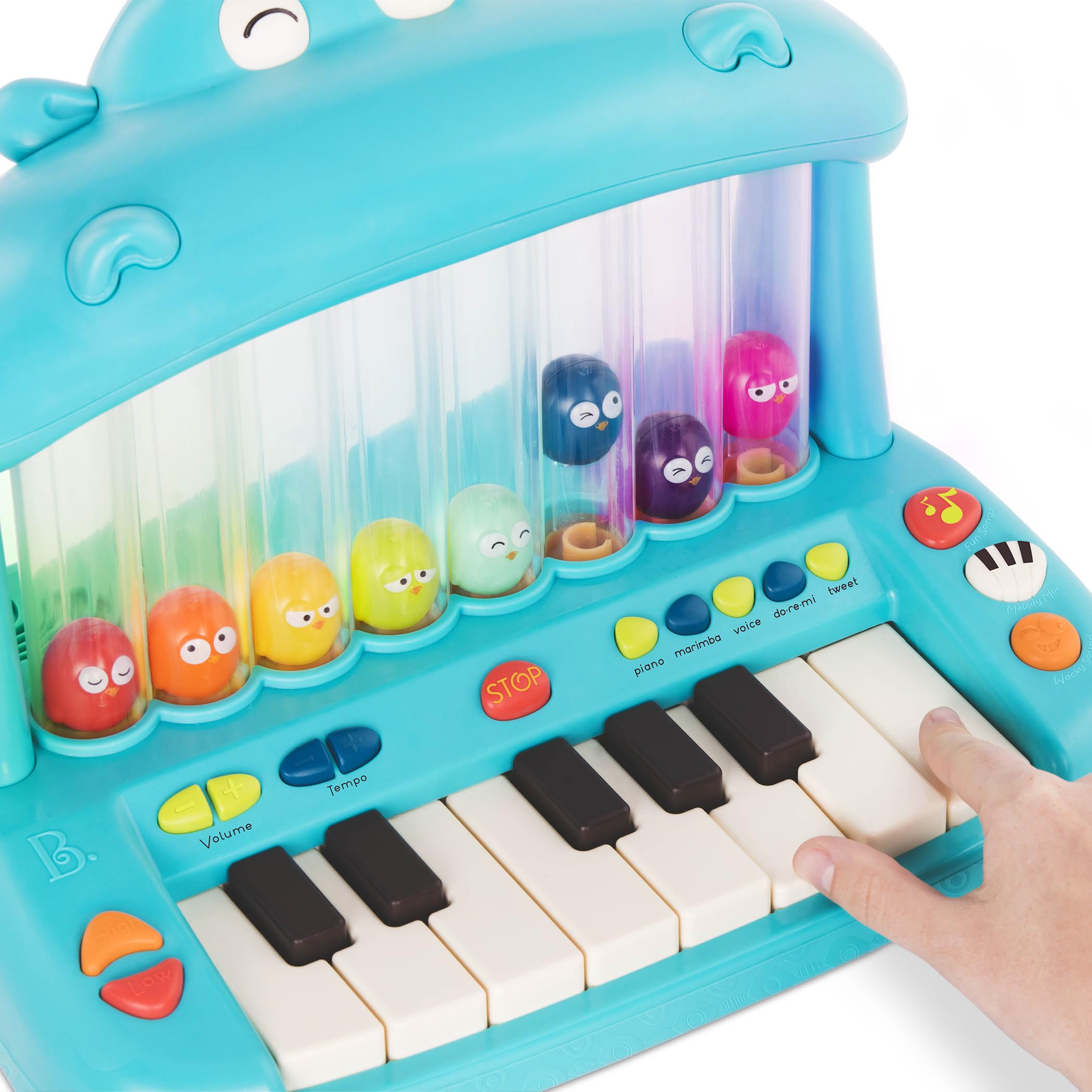 B. toys - Ippopotamo Pop - Tastiera giocattolo - Suonare il pianoforte - Canzoni, suoni e luci - Strumento musicale per bambini e ragazzi - 12 mesi +