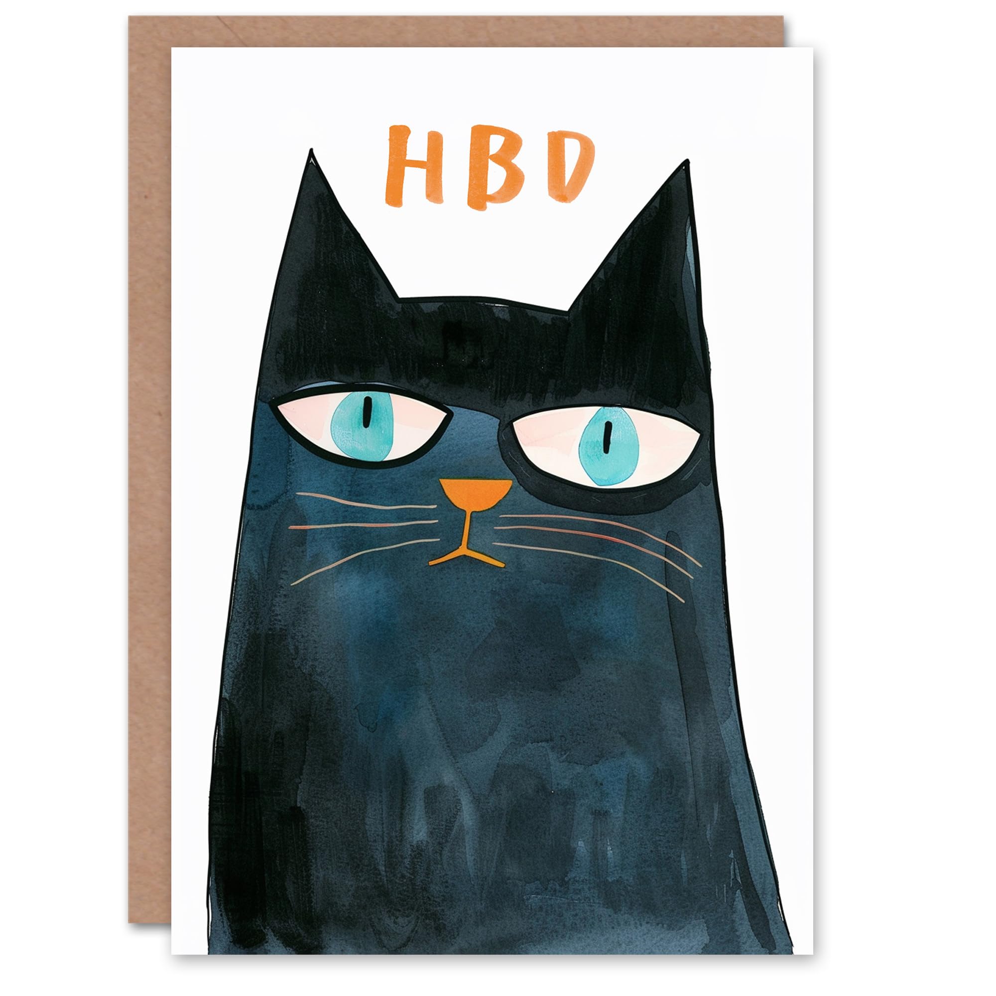 Artery8 HBD Blue Eyed Grumpy Cat Lover Watercolour Blank For Him Or Her Art Birthday Card