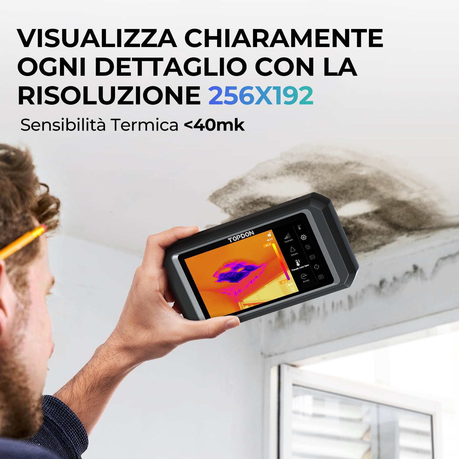 TOPDON TC003 Termocamera Professionale, 512x384 Risoluzione con 5MP Camera Visibile & Wifi Bluetooth, Termocamera Infrarossi 5" Touchscreen, 32GB Memoria, 25 Hz, -20°C~550°C, dotata di funzione OTG