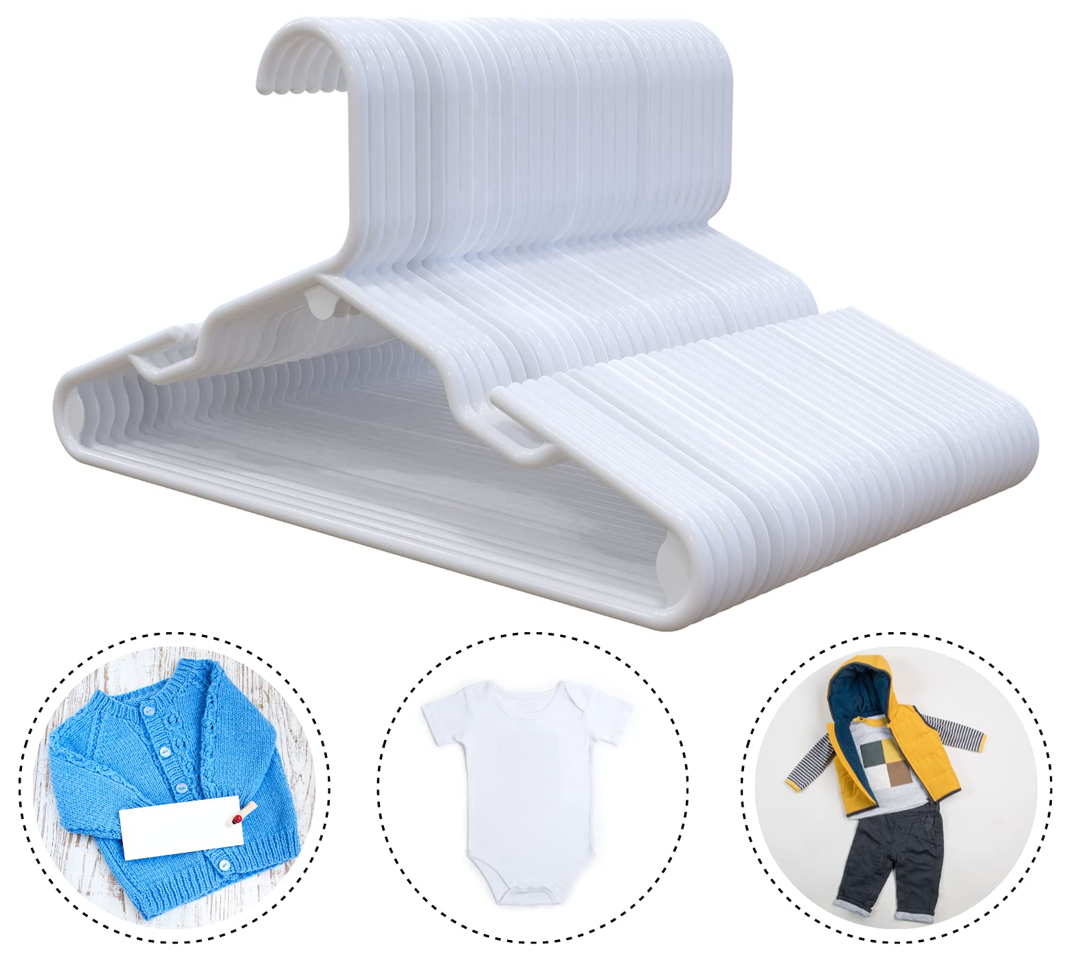 Paquete de 30 perchas de guardería para bebé, niños pequeños y niños (30 unidades), color blanco