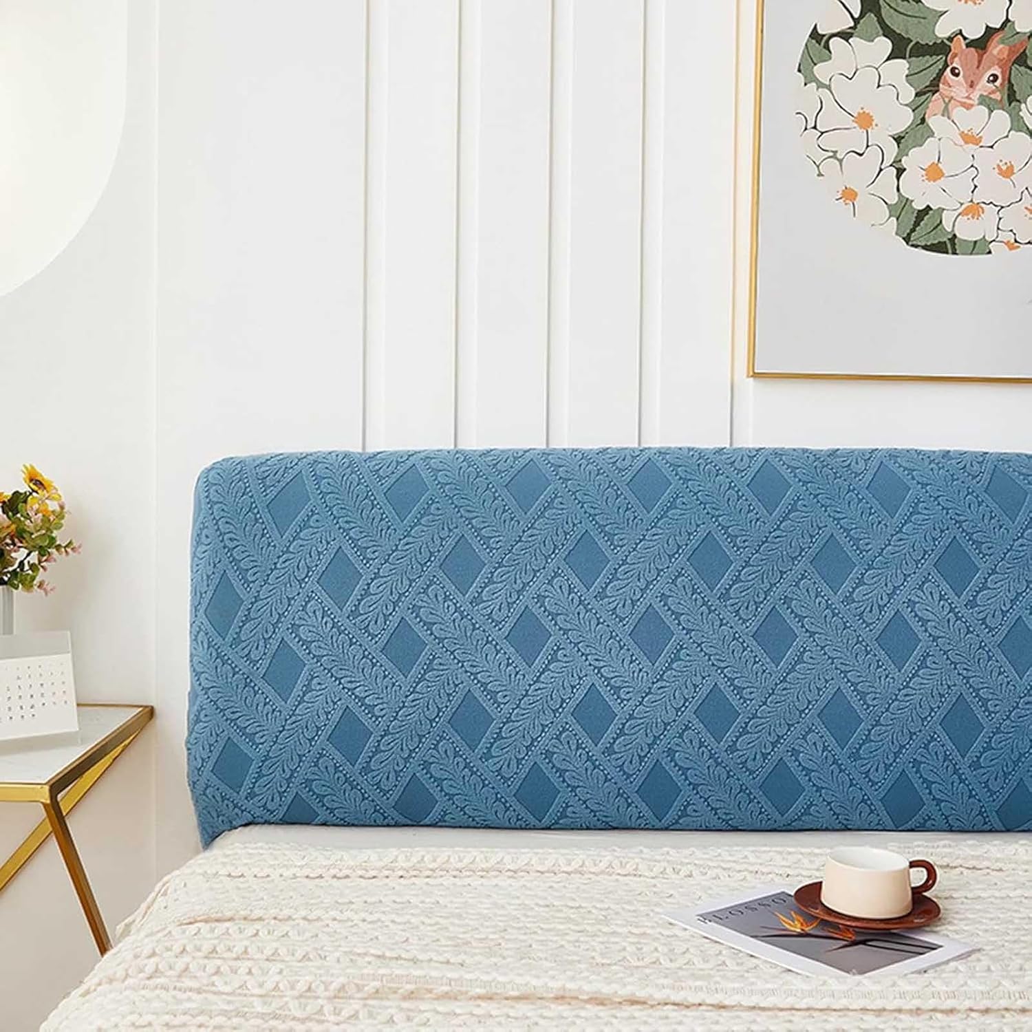 N/A Thickened Polyester Jacquard Bed Headboard Slipcover Sets, for Double Bed/Small Double, All-Inclusive Elastic Headboard Protection Cover,B,150cm