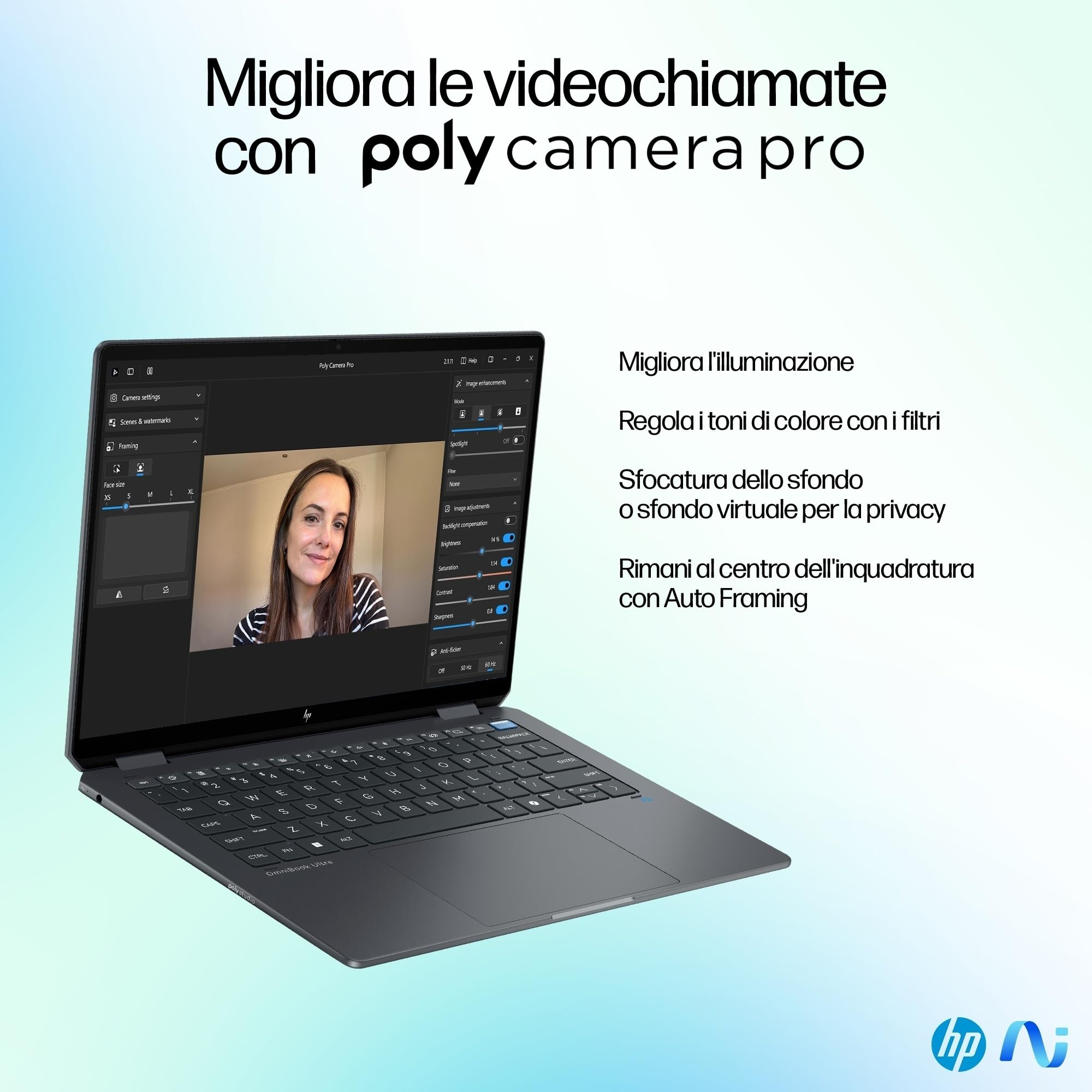 HP OmniBook Ultra Flip x360 14-fh0003sl, Copilot+ PC, Intel Core Ultra 5-226V, Intel Evo Edition, AI, RAM 16GB, SSD 1TB, Display Touch 14” OLED 3K 400 Nits, 120Hz, Poly Studio Cam TNR, Windows 11, Blu