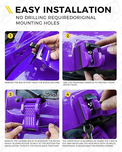 Miniatura 6 de Xprite Pestillos para capó con bandera de Estados Unidos compatibles con Jeep Wrangler JK JKU 2007-2018, JL JLU 2018-2021, Gladiator JT, cerraduras