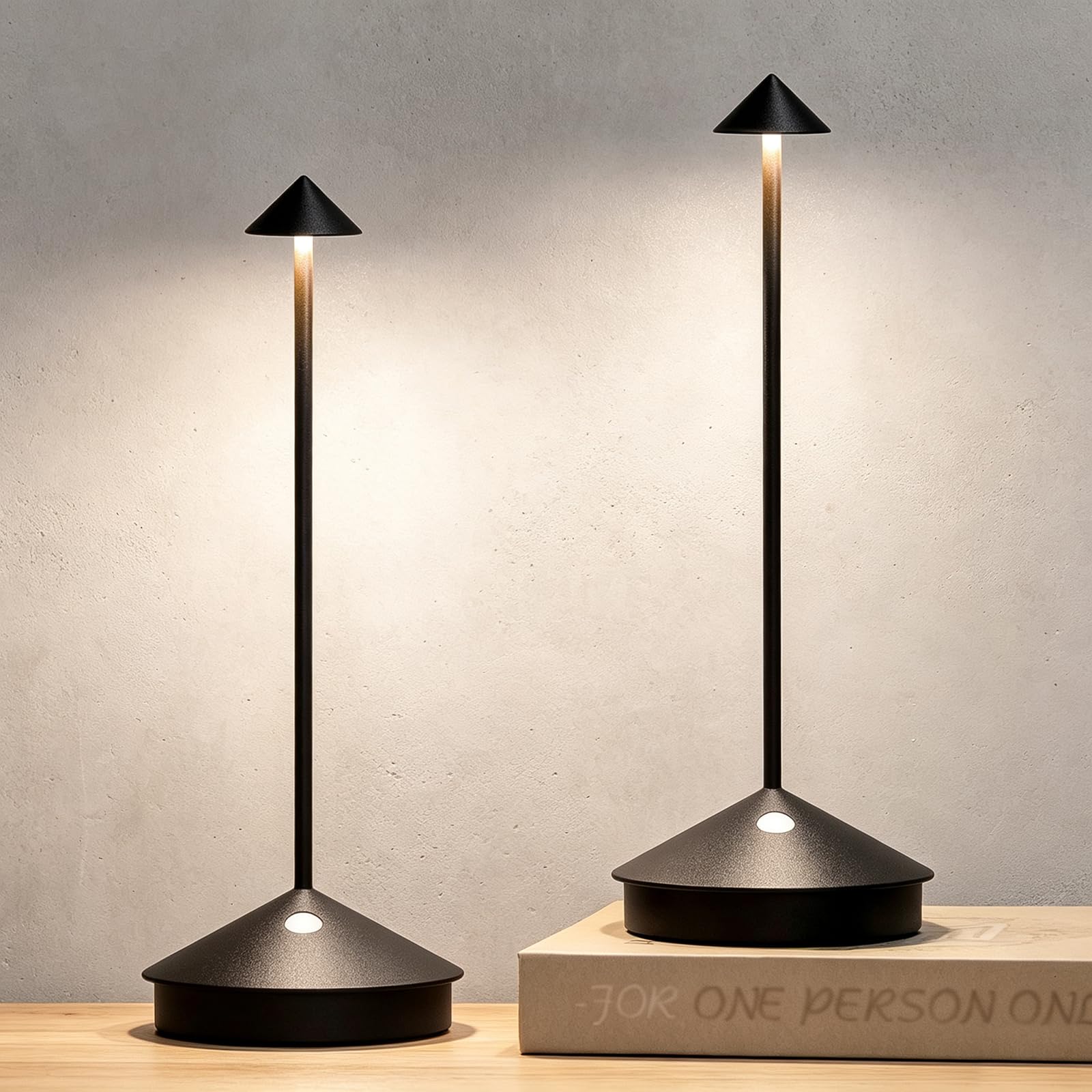 2-Pack Cordless Rechargeable Table Lamps (Black Classic)