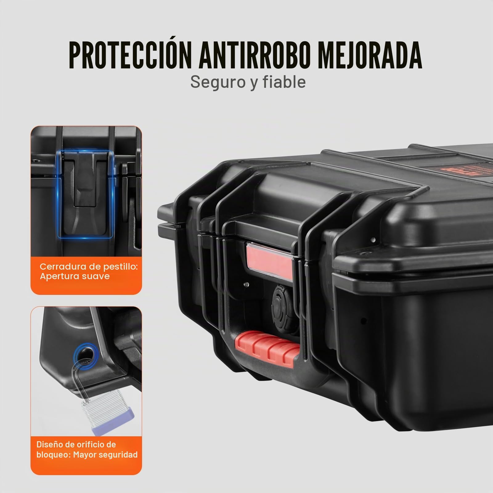 VEVOR Estuche Rígido Resistente a la Intemperie de 380 x 300 x 140 mm, Estuche Protector Resistente con Espuma Precortada y Asas Retráctiles para Viajes, Caza, Uso Militar, Táctico, IP67, Negro