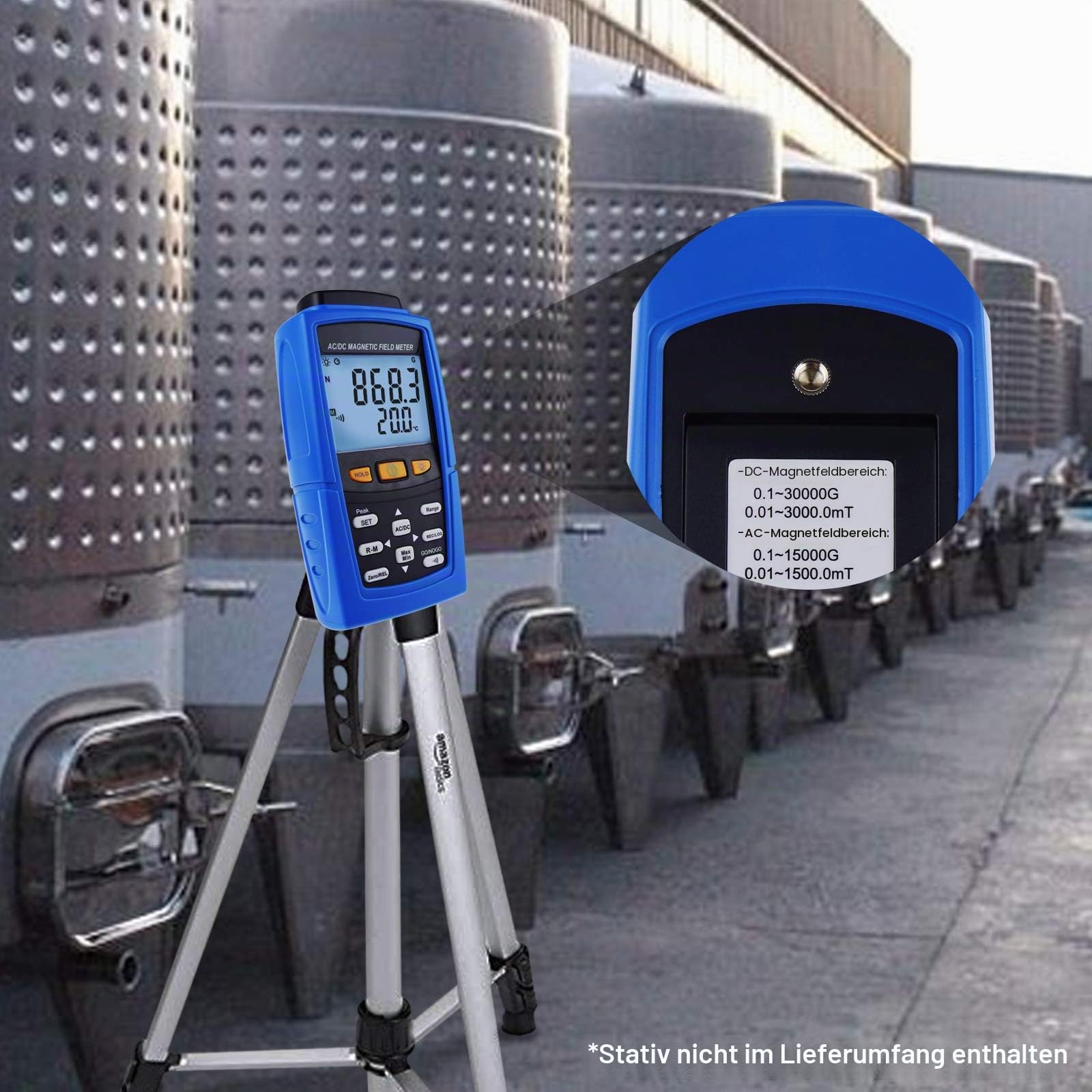 AC/DC Gaussmeter Magnetfeldstärke Meter Teslameter Magnetometer Residual Permanent Magnet N/S Polarität 3000mT (30000 Gauss) Automatische manuelle Datenaufzeichnung