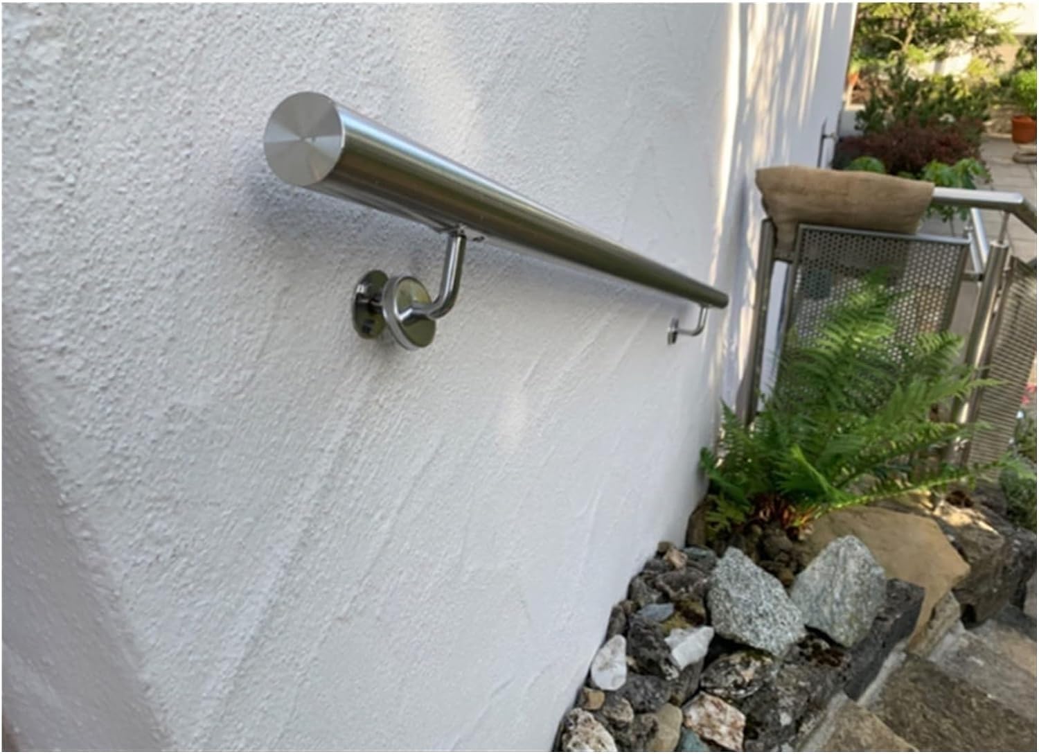Jiajujia Silver Balustrades Stainless Steel Handrail With Wall Mounted Brackets, Round Barrier-Free Staircase Grab Handle For Attic Villa Terrace Balcony, Safe And Non-Slip