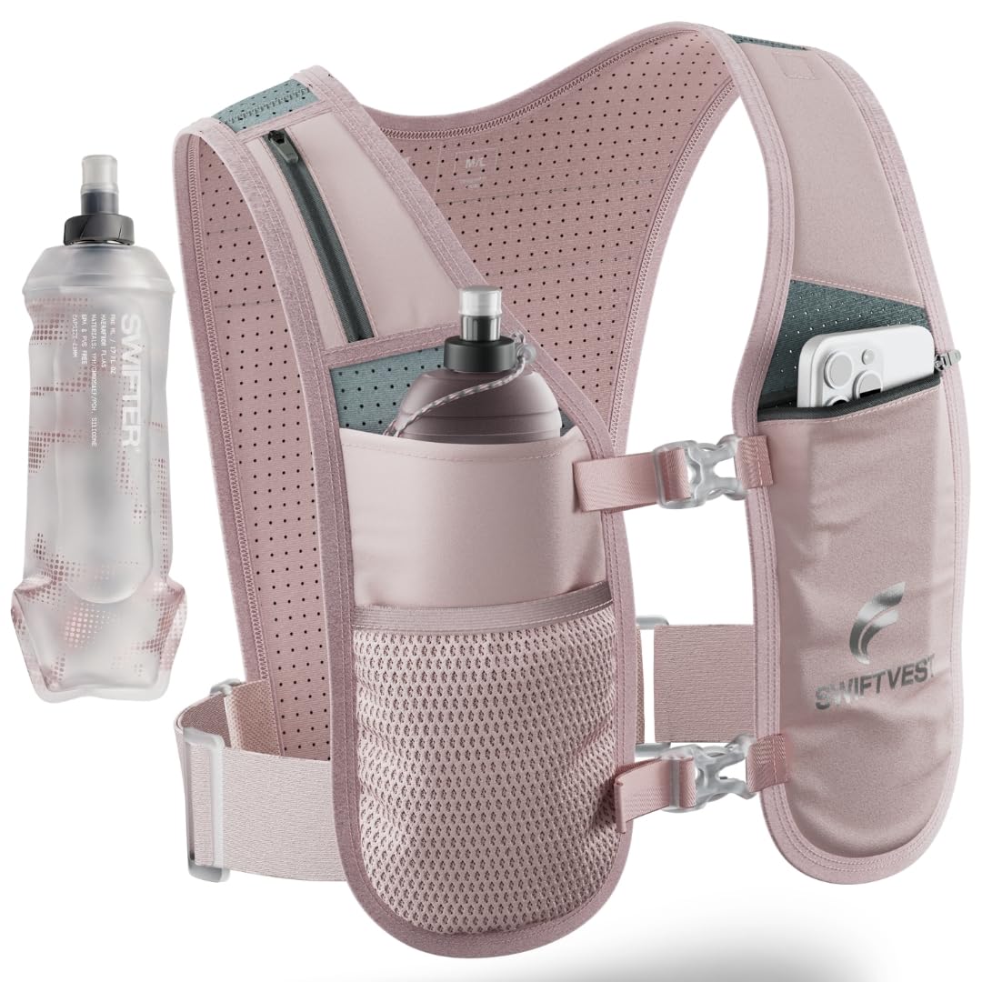 Running Phone Holder Vest with 500ml/17oz Water Bottle | Reflective Hydration Vest | Adjustable | Light | 6 Pockets for Running Accessories | Unisex
