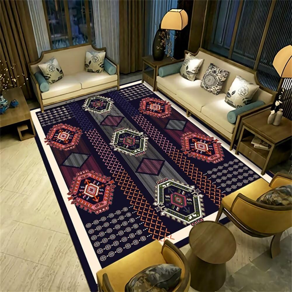 Grand tapis enfant pour chambre et salon doux 80x150cm bleu à motif floral