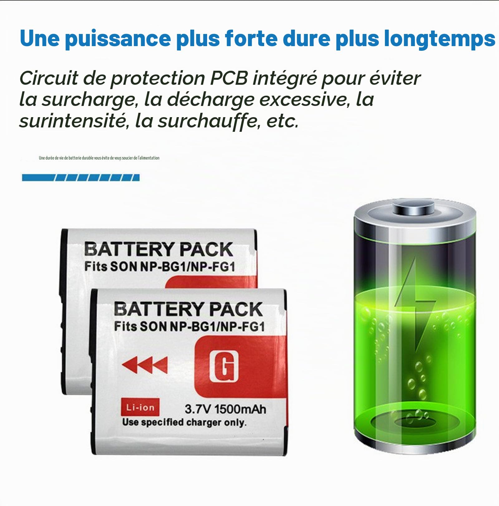 NP-BG1 (1 500 mAh) Chargeur de batterie (y compris les batteries de remorque) compatible avec Sony T100 H50 W300 W55 W70 W80 DSC-N1 T2 H9 H10 H20 HX5C WX1 T20 H70 HX30V HX7V WW 30 WWWW WW150 W170 W200