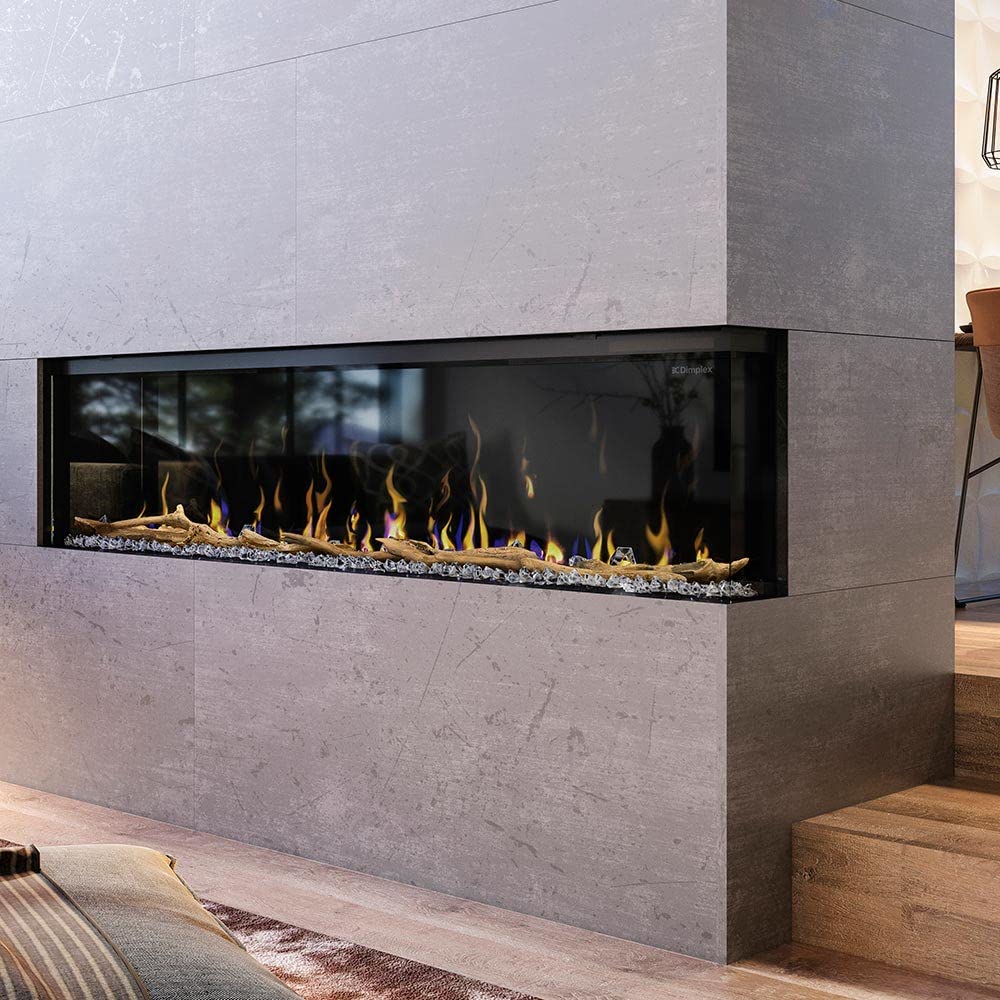 IgniteXL Bold - Chimenea eléctrica lineal moderna integrada de 74 pulgadas con múltiples opciones de pantalla, llamas multicolores, con cristales y juego de troncos de madera flotante, modelo: 4