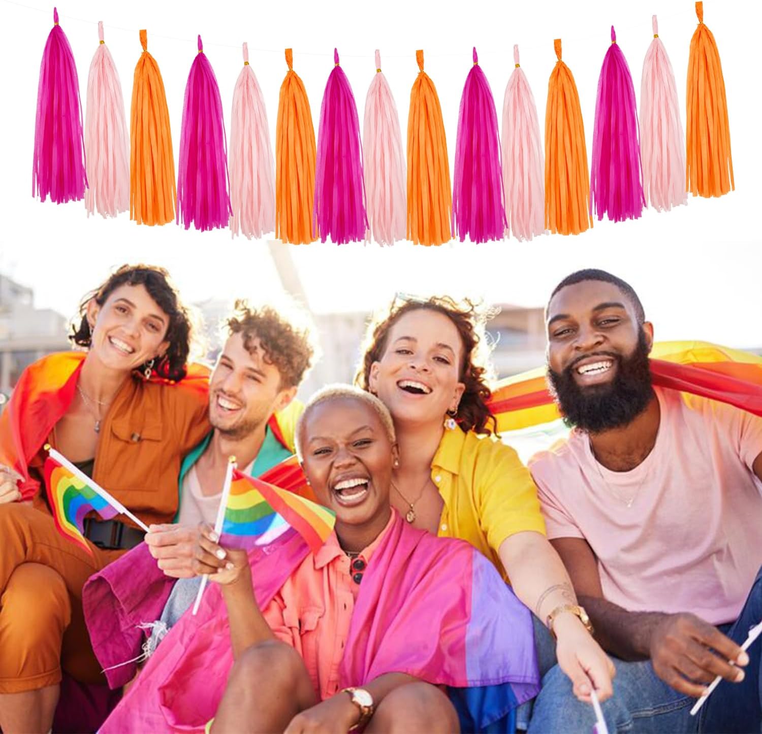 Rose-Red Pink Orange Party Decorations-Birthday Banner Tissue Paper Pom-Poms Streamer Bachelorette Baby Bridal Shower Fall Tassel Garland Sunset Wedding Mothers Day Backdrop 23Pcs Decor Joylune