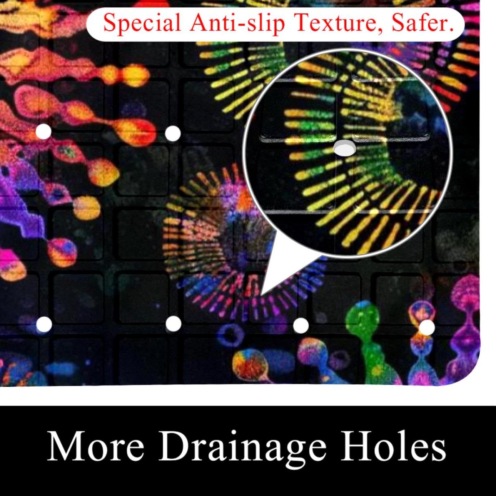 Tapis de bain de qualité supérieure - Antidérapant, facile à nettoyer et sans danger pour toute la famille - Fond noir tie-dye