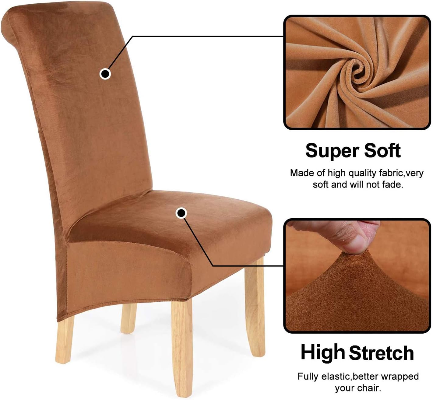 smiry Stretch Velvet Dining Chair Covers, Removable Washable Large Soft Dining Chair Slipcovers for Kitchen Home Restaurant (Set of 4, Camel)