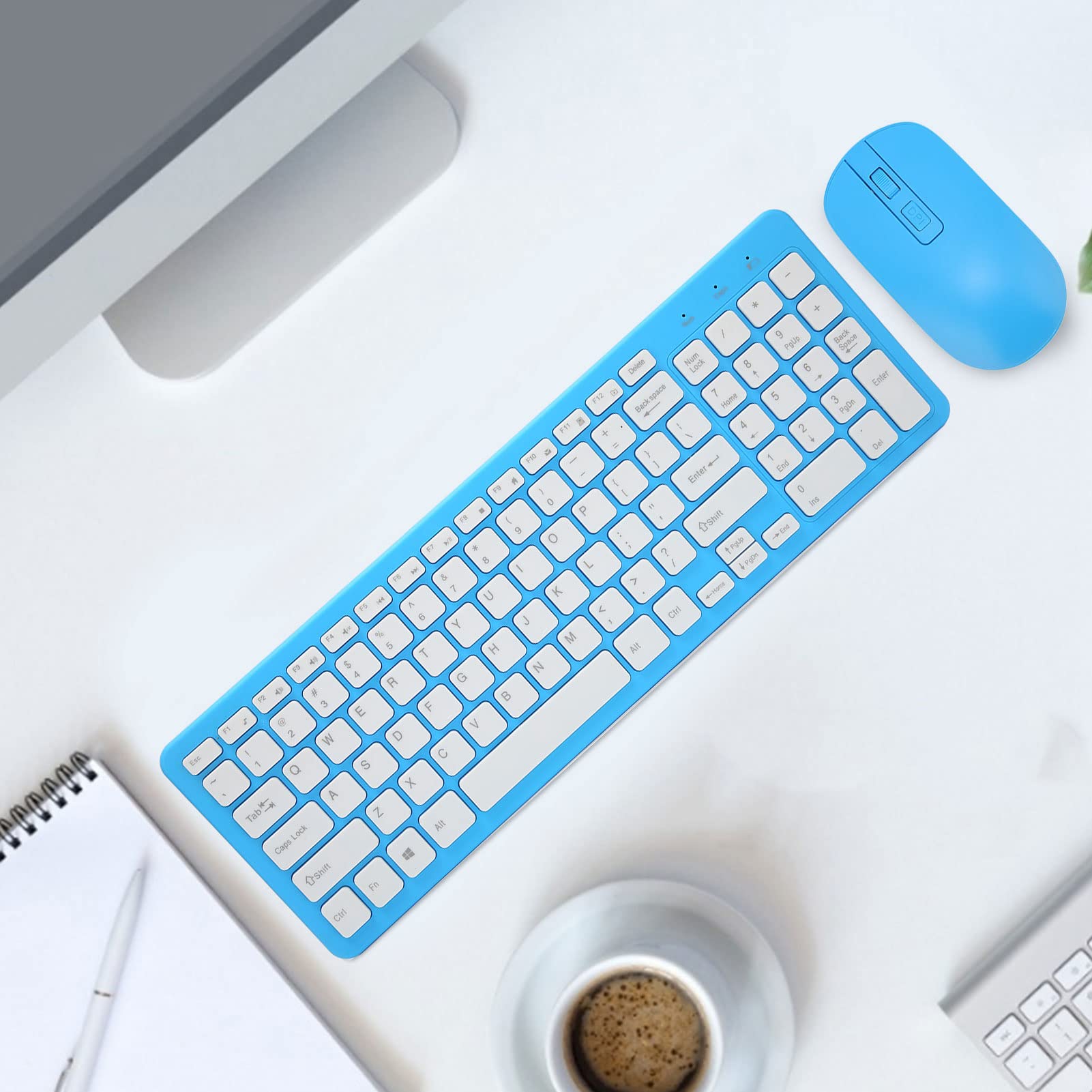 Keyboard Mouse Combo, 96 Key Computer Keyboard with Silent Mouse, Anti Slip Keyboard Mouse for Laptop Desktop PC, 10m (Blue)
