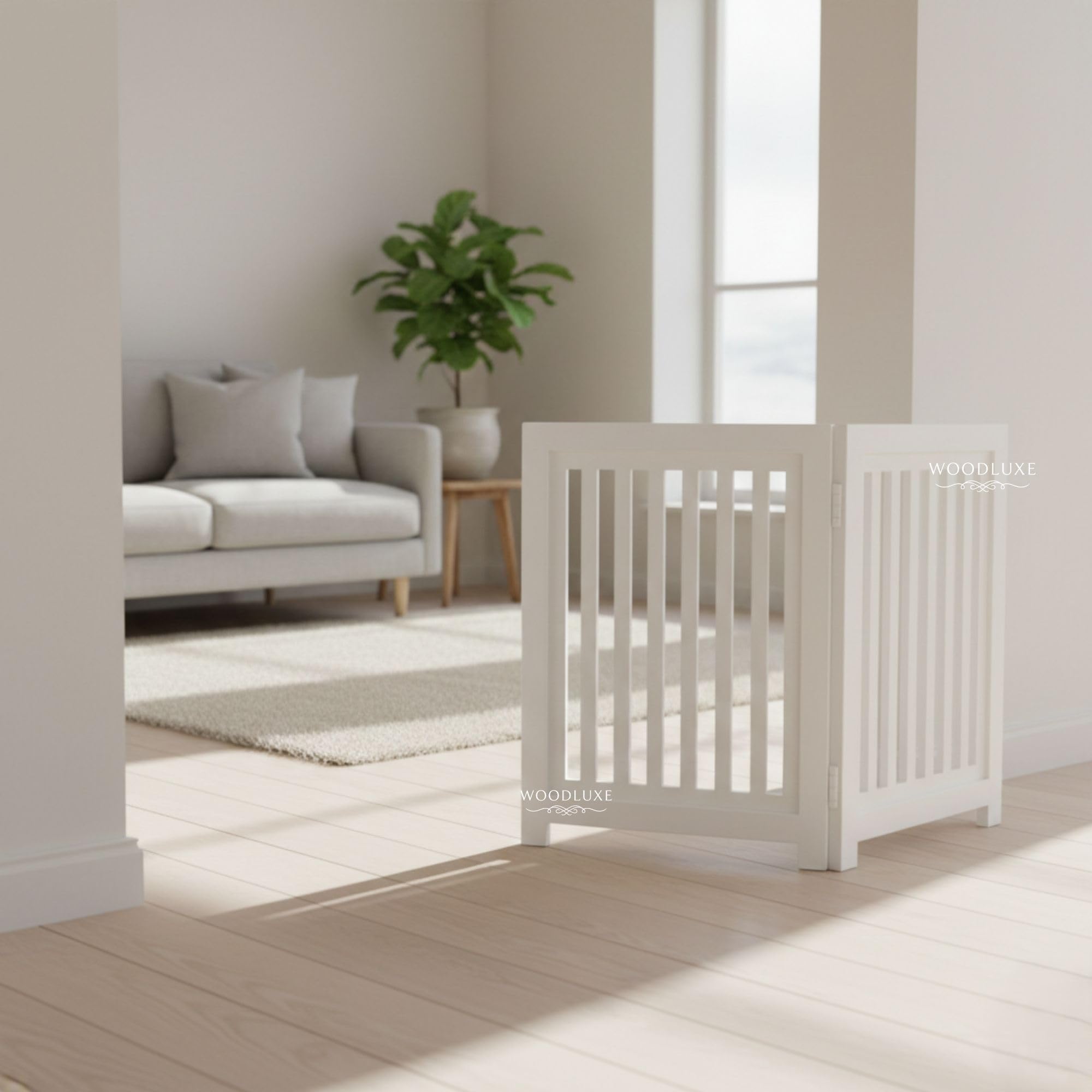 Modern Home Safety Partition, Premium White Wooden Safety Gate for Pets & Babies | Foldable Indoor Doorway Barrier | Solid Wood Frame | Smooth Finish | (2 Panel)-image-32