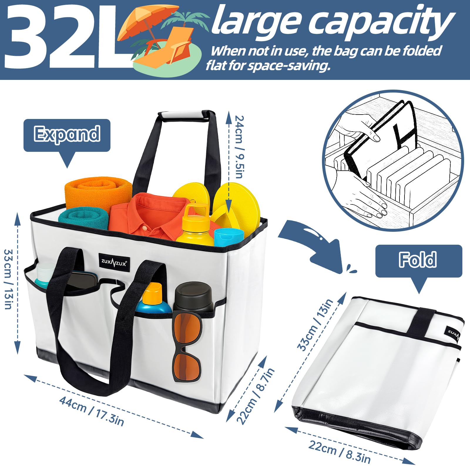 Amazon | ZUXNZUX ビーチバッグ 防水 耐砂性 ユーティリティ トート