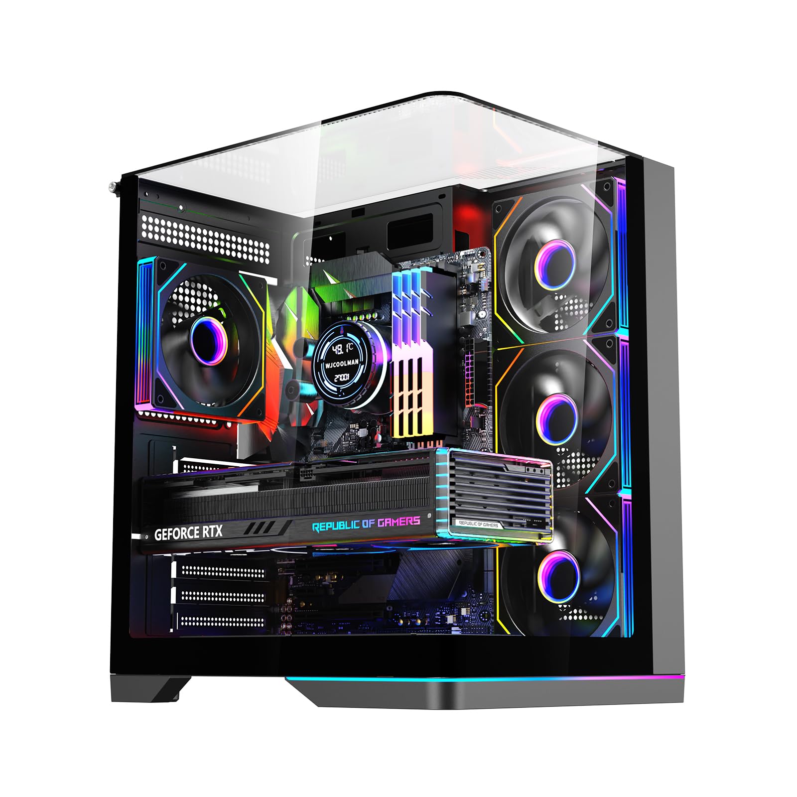 GAMEON Valkyrie X Mid Tower Gaming PC Case Nero con 4 ventole ARGB preinstallate, pannello laterale in vetro temperato, supporto ATX/M-ATX/ITX, 360 mm di raffreddamento a liquido, armadio da gioco ad