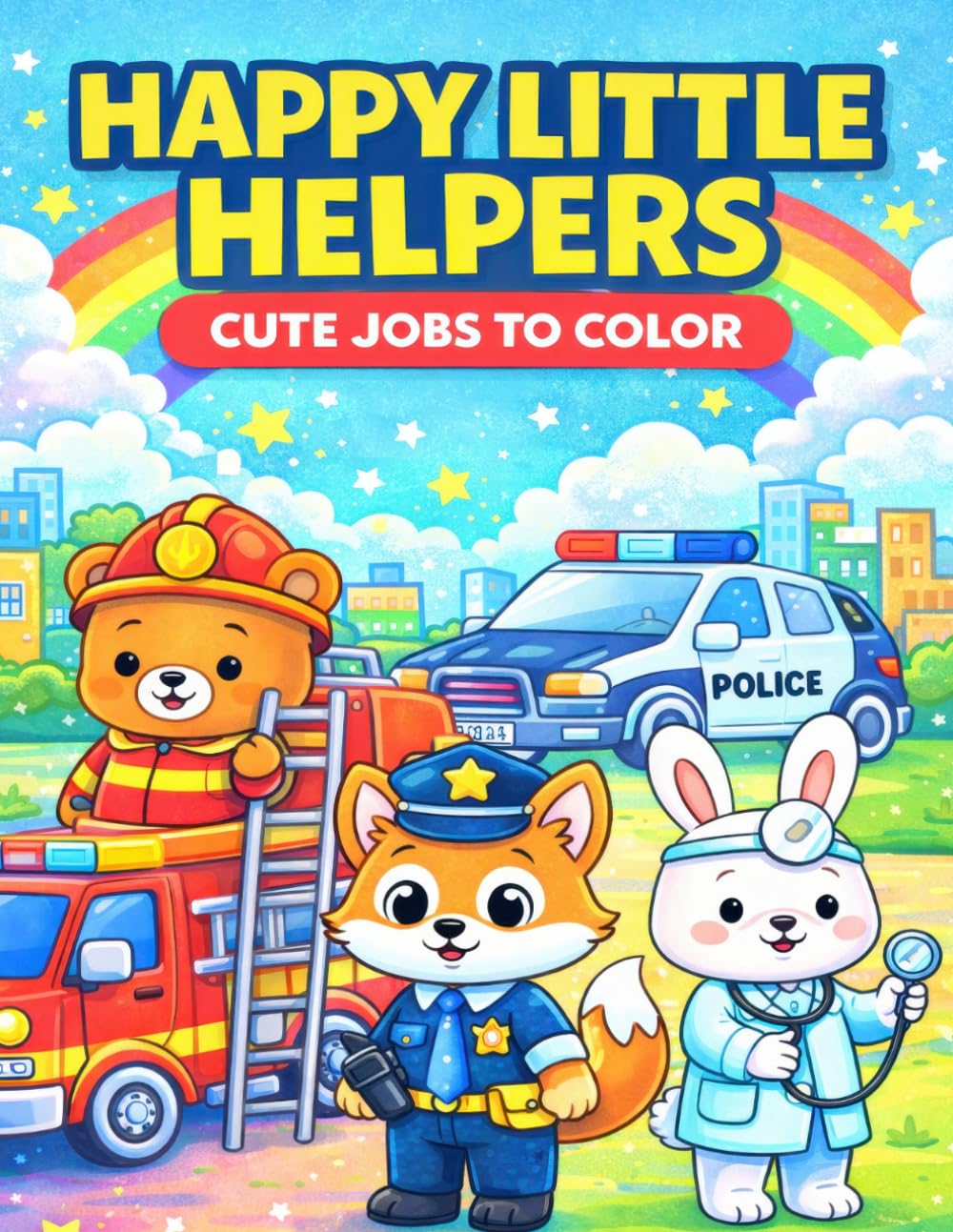 Happy Little Helpers Coloring Book for Kids: Cute Animal Jobs Coloring Pages with Fun Community Helpers like Firefighters, Police, Chefs & More