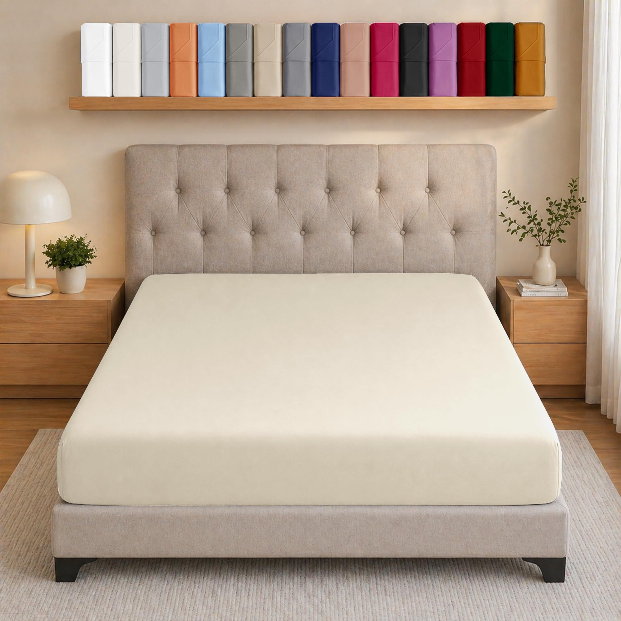 Ameha Cream Double Bed Sheet Deep Pocket Up To 25 Cm Fitted Sheet For Double Bed Ultra Soft Brushed Microfiber Elasticated Corners Bottom Sheet Shrinkage And Fade Resistant Breathable