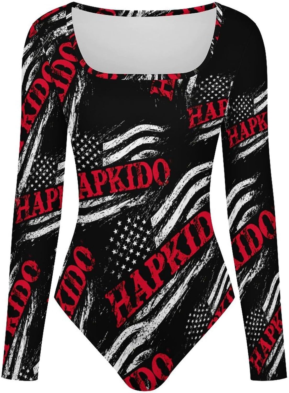 Hapkido Korean Martial Arts US Flag Women's Bodysuits Long Sleeve Top 5XL