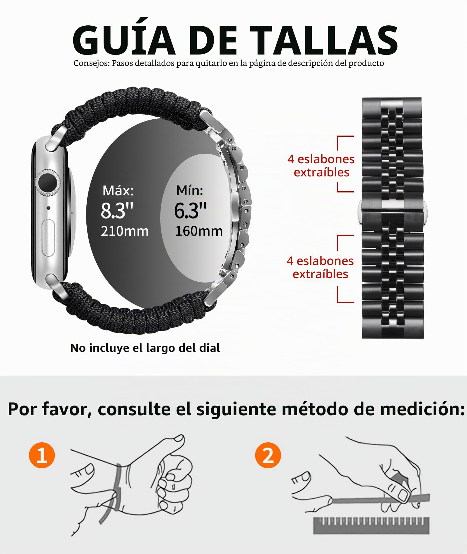 BINLUN Compatible con Apple Watch Correa 49mm 46mm 45mm 44mm 42mm 41mm 40mm 38mm Paracord Trenzada de Acero Inoxidable Correa Repuesto Apto para iWatch Ultra2 Ultra SE Series 11/10/9/8/7/6/5/4/3/2/1